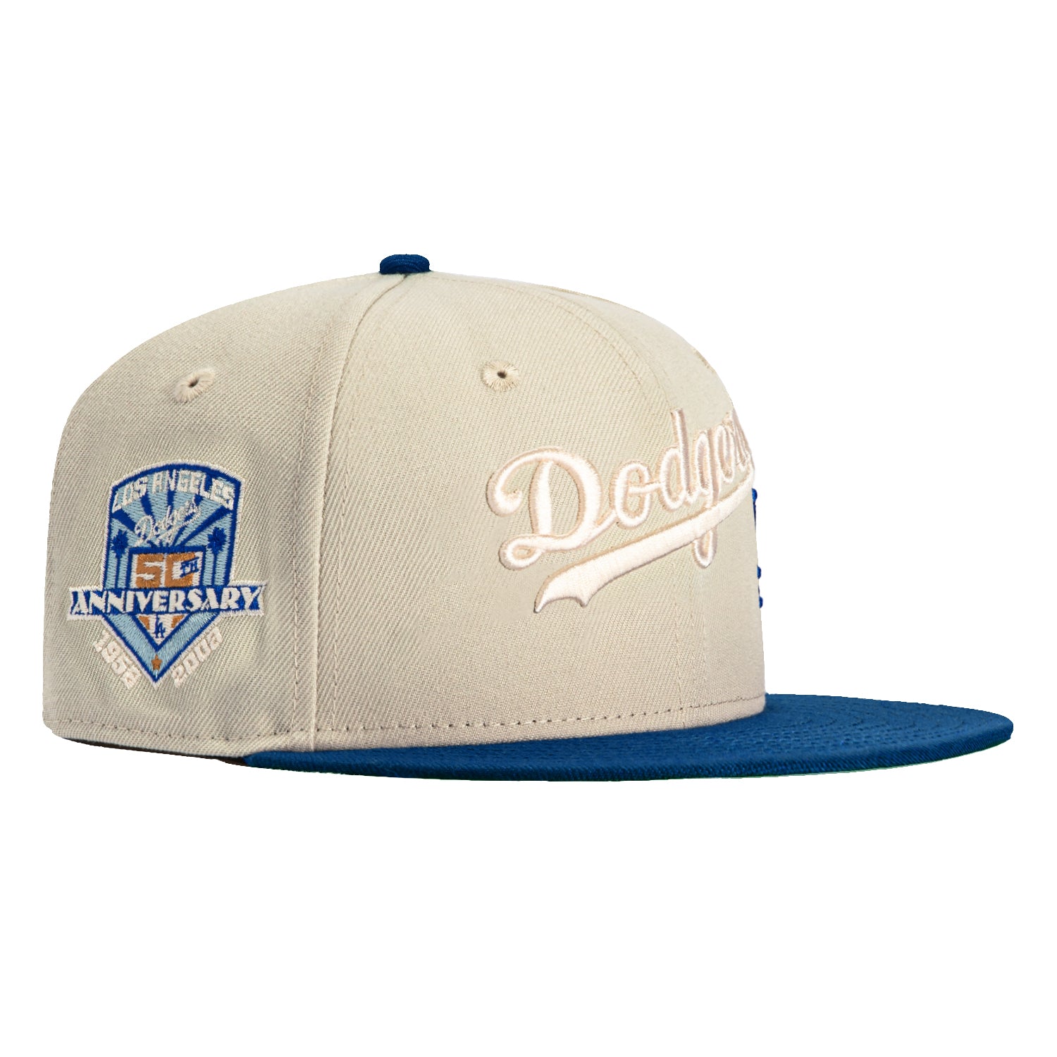 New Era 59Fifty Flawless Script Los Angeles Dodgers 50th Anniversary Patch Hat - Stone, Royal