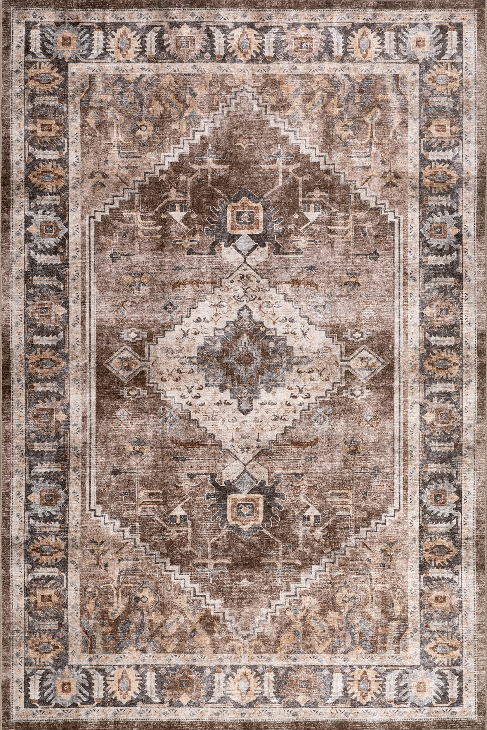 Harmoni Medallion Spill Proof Washable Rug | Brown