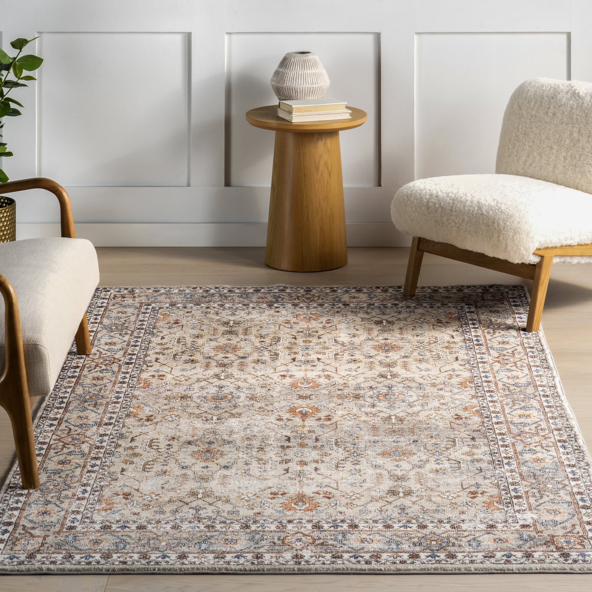 Yuna Medallion Washable Rug | Beige