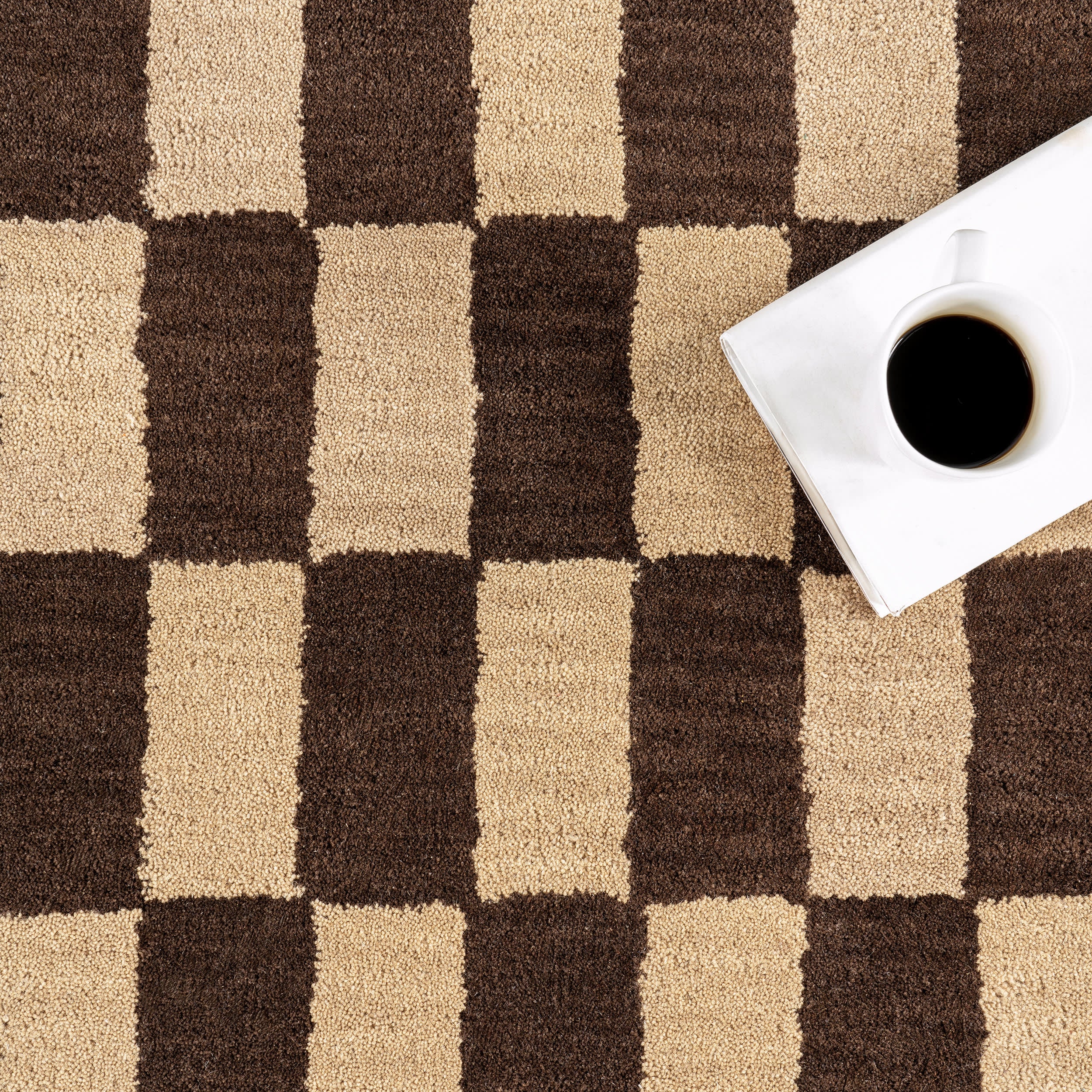 Kai Checkerboard Wool Rug | Dark Brown