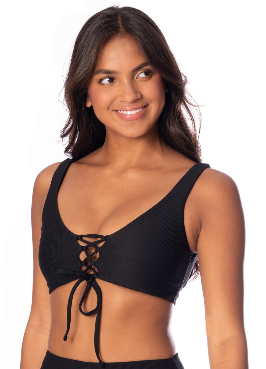 Maaji Jade Black Allure Long Line Triangle Bikini Top