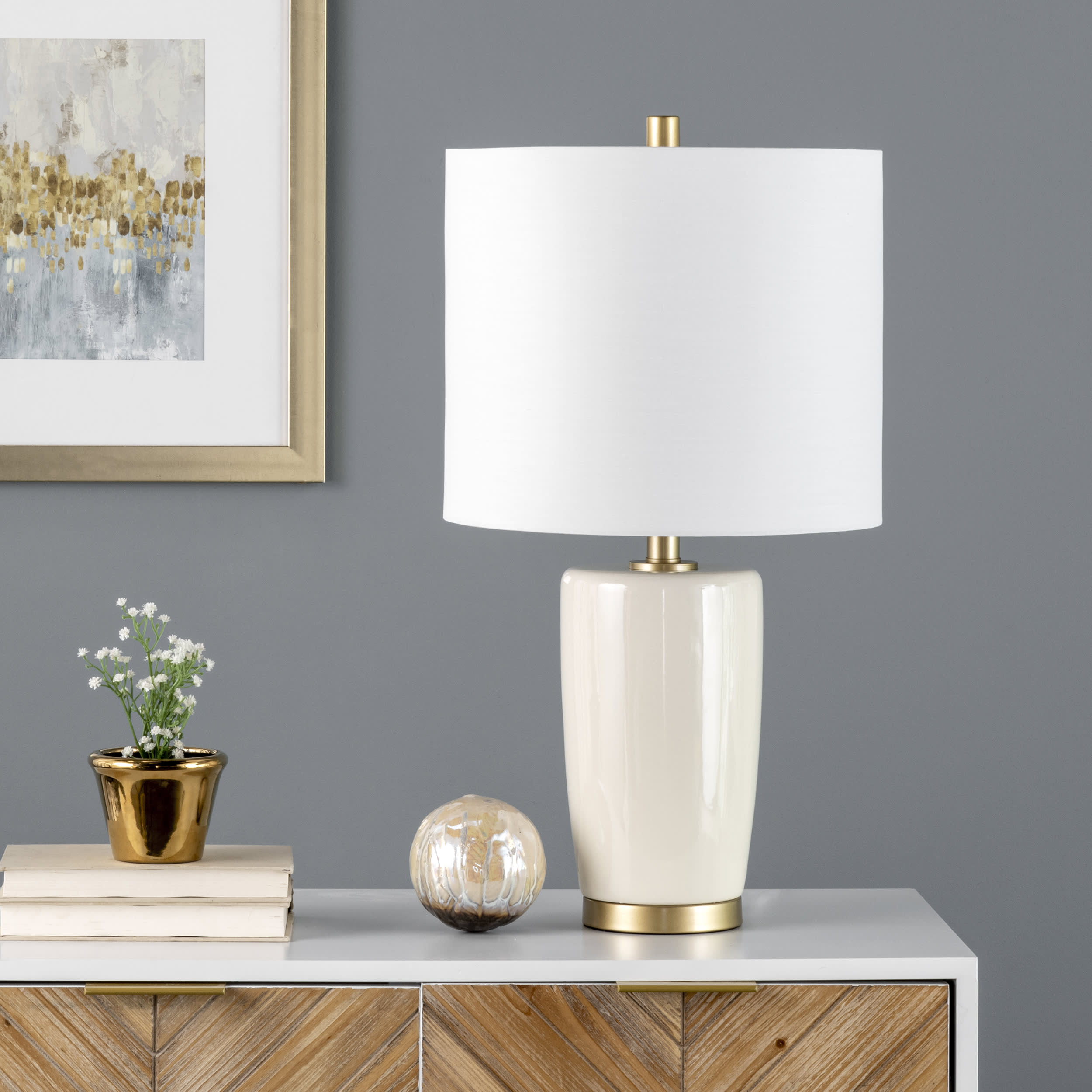 24-inch Glazed Ceramic Vase Table Lamp | Cream