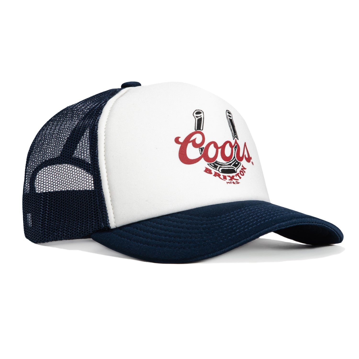 Brixton x Coors Luck Foam Trucker Snapback Hat - White, Navy