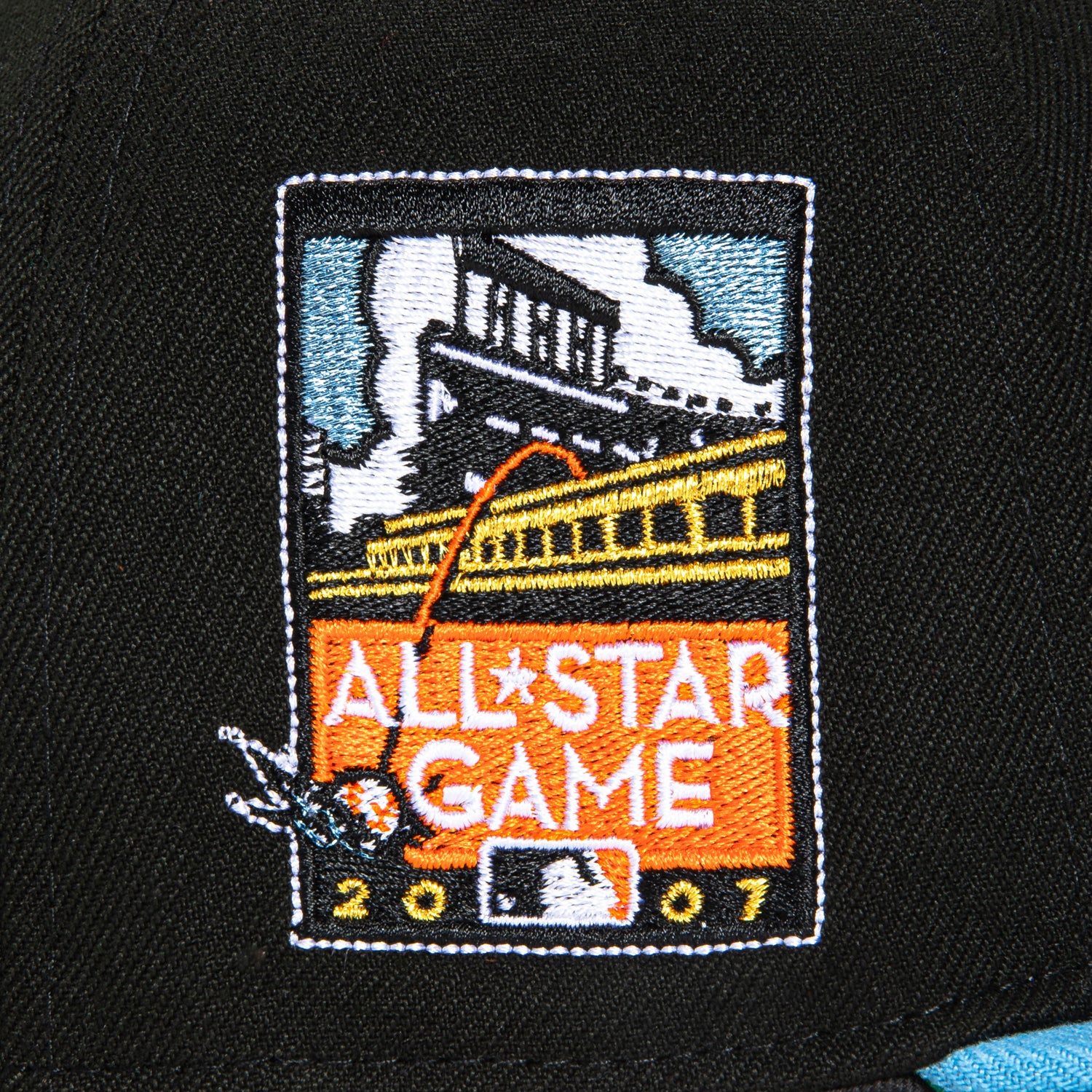 New Era 59Fifty San Francisco Giants 2007 All Star Game Patch Script Hat - Black, Light Blue, Metallic Gold