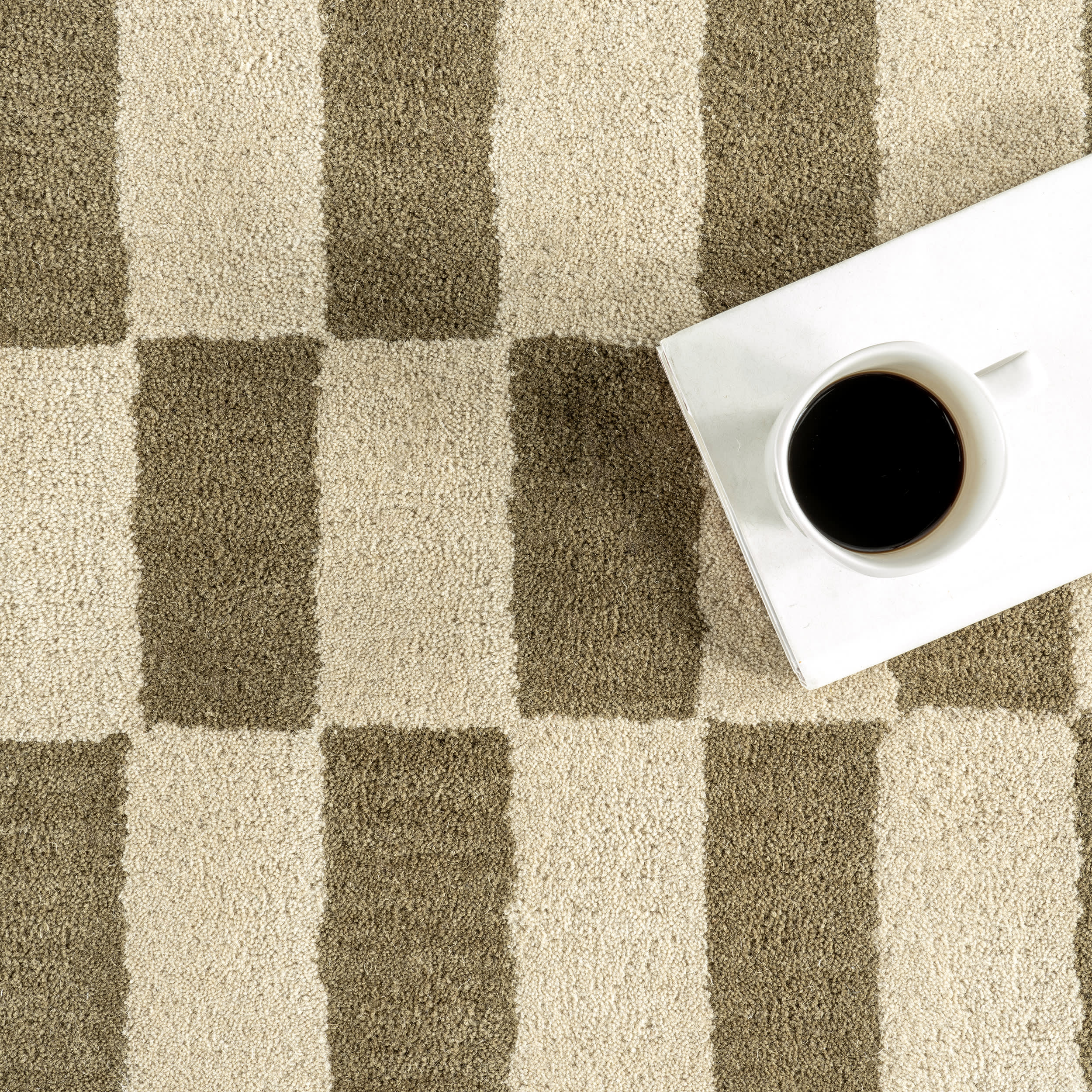 Kai Checkerboard Wool Rug | Olive