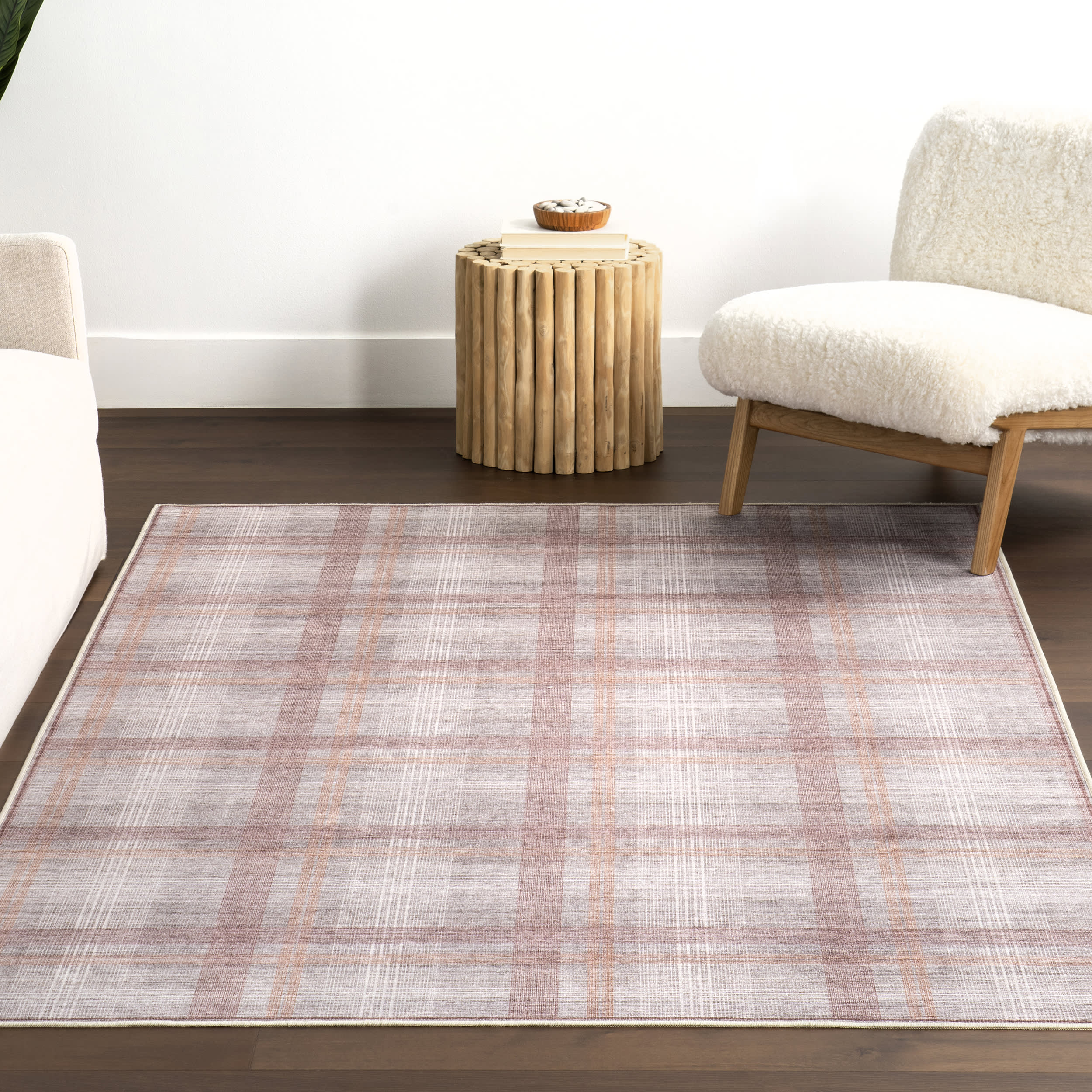 Arietty Plaid Spill Proof Washable Rug | Grey