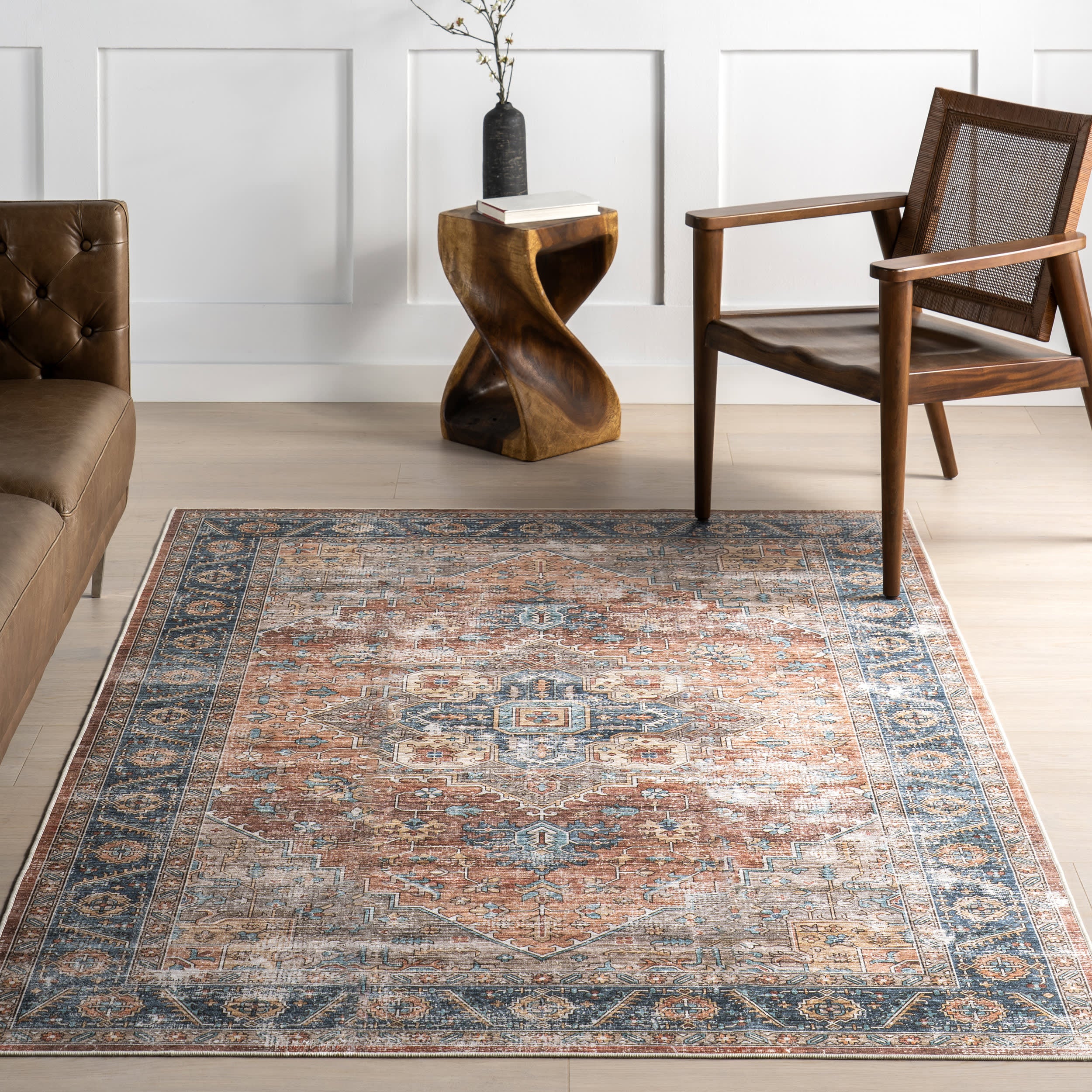 Azaria Medallion Spill Proof Washable Rug | Rust