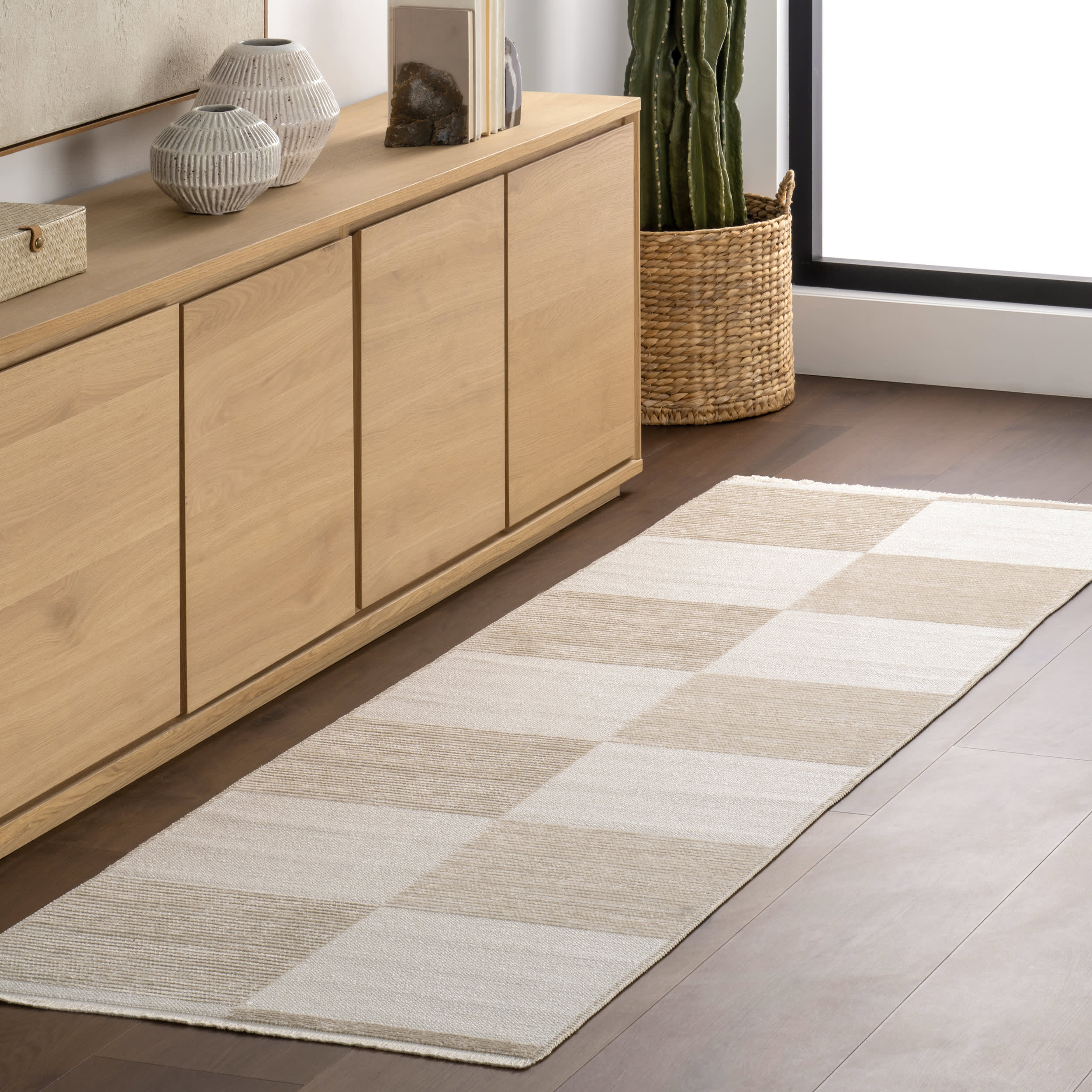 Murphy Large Checkerboard Reversible Washable Rug | Taupe