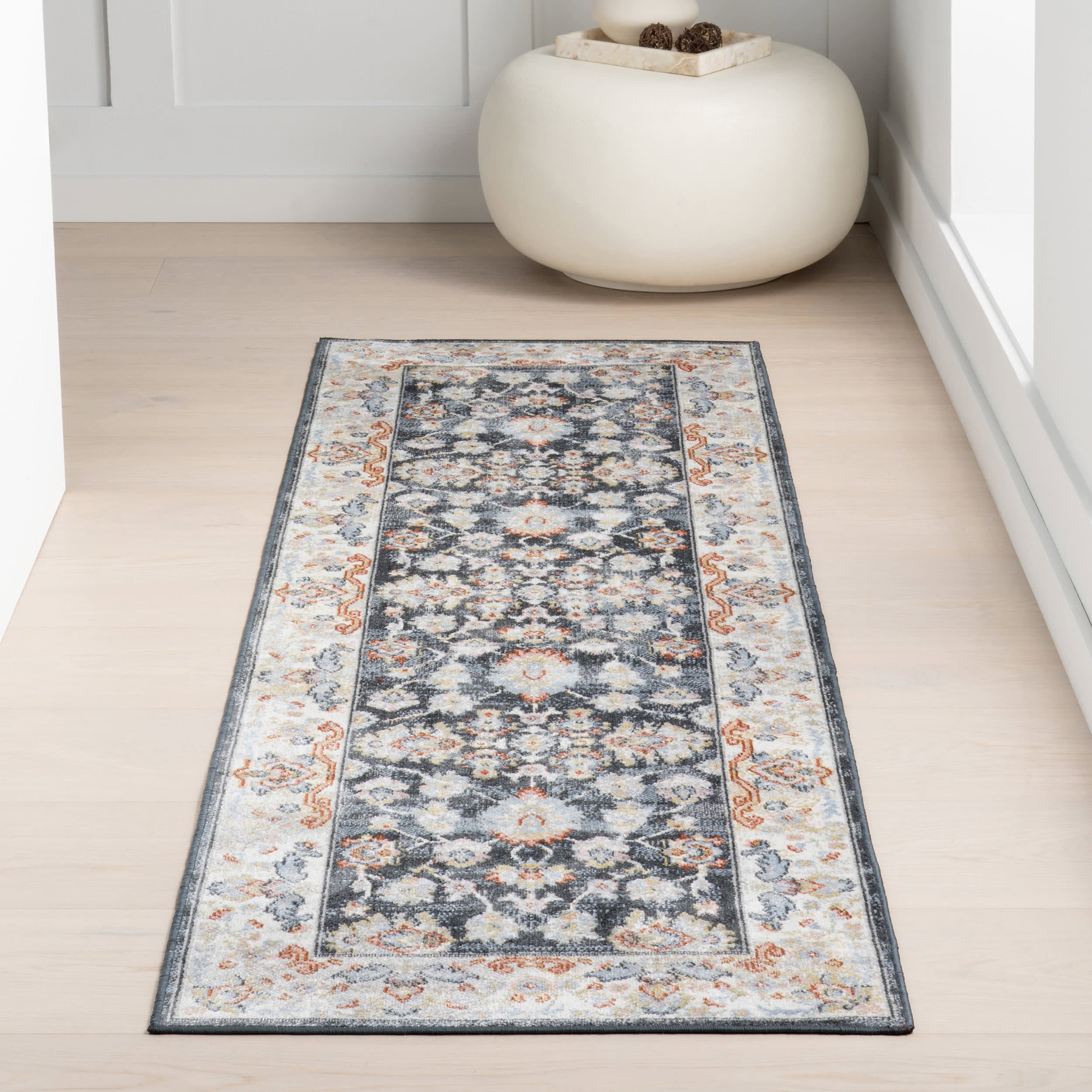 Myla Floral Medallion Washable Rug | Blue