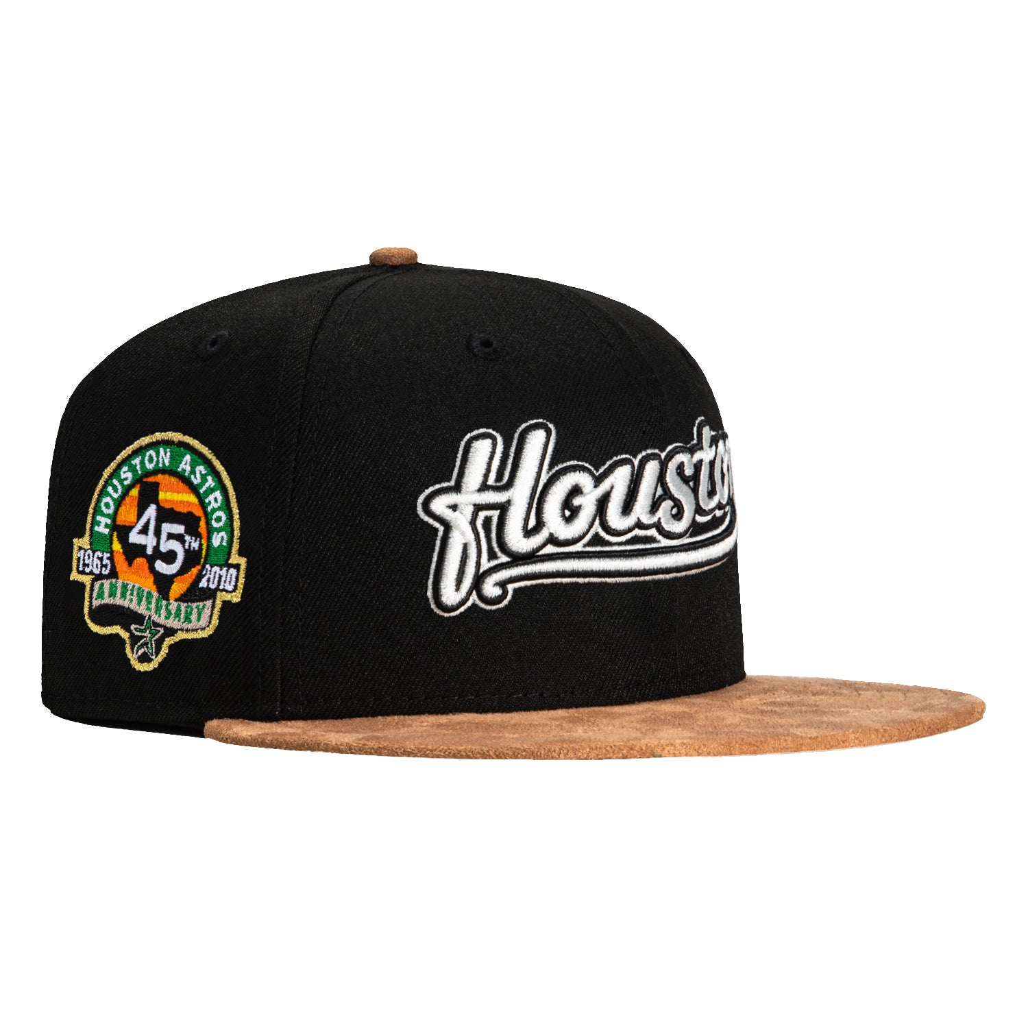 New Era 59Fifty Suede Visor Houston Astros 45th Anniversary Patch Script Hat - Black, Tan