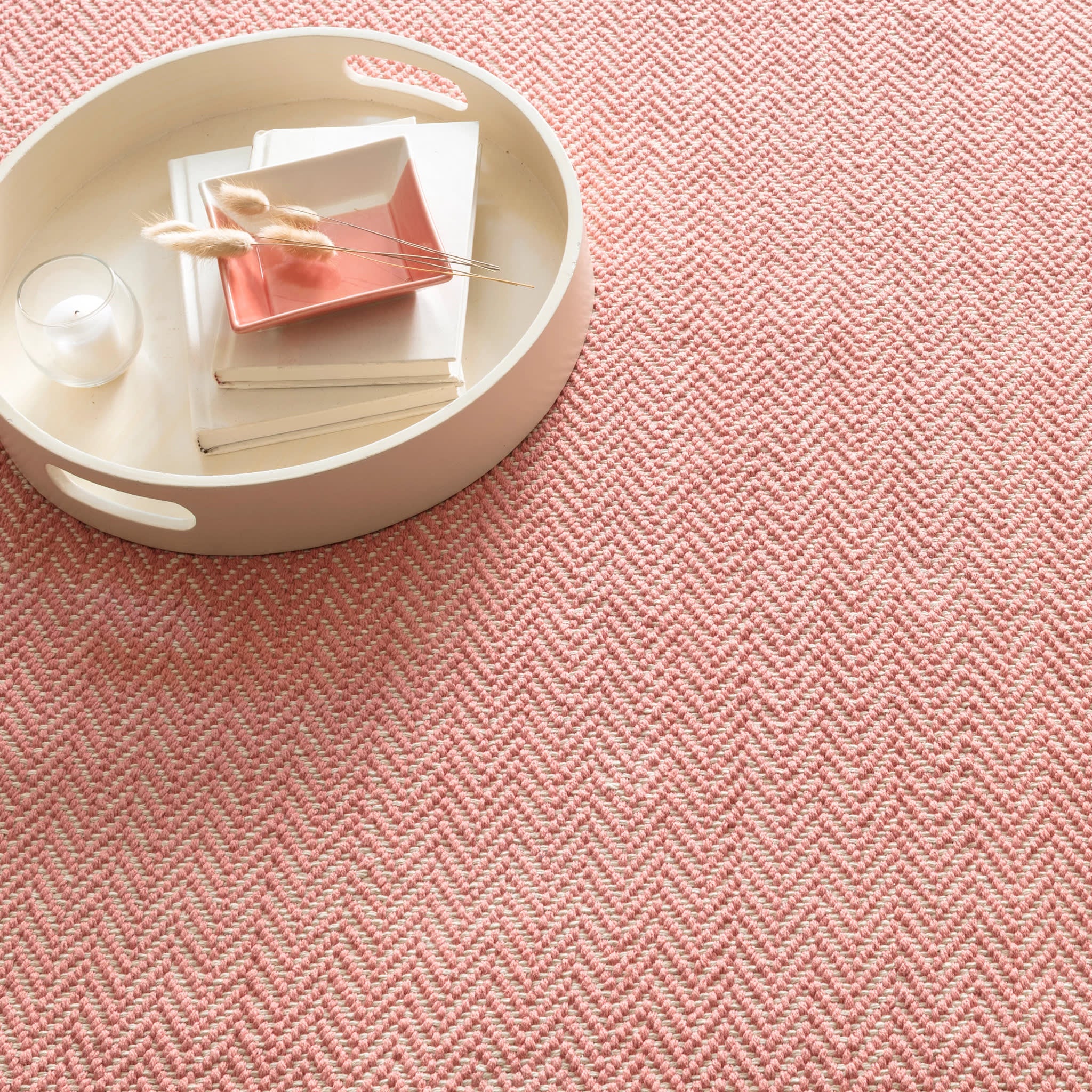 Herringbone Coral Handwoven Cotton Rug