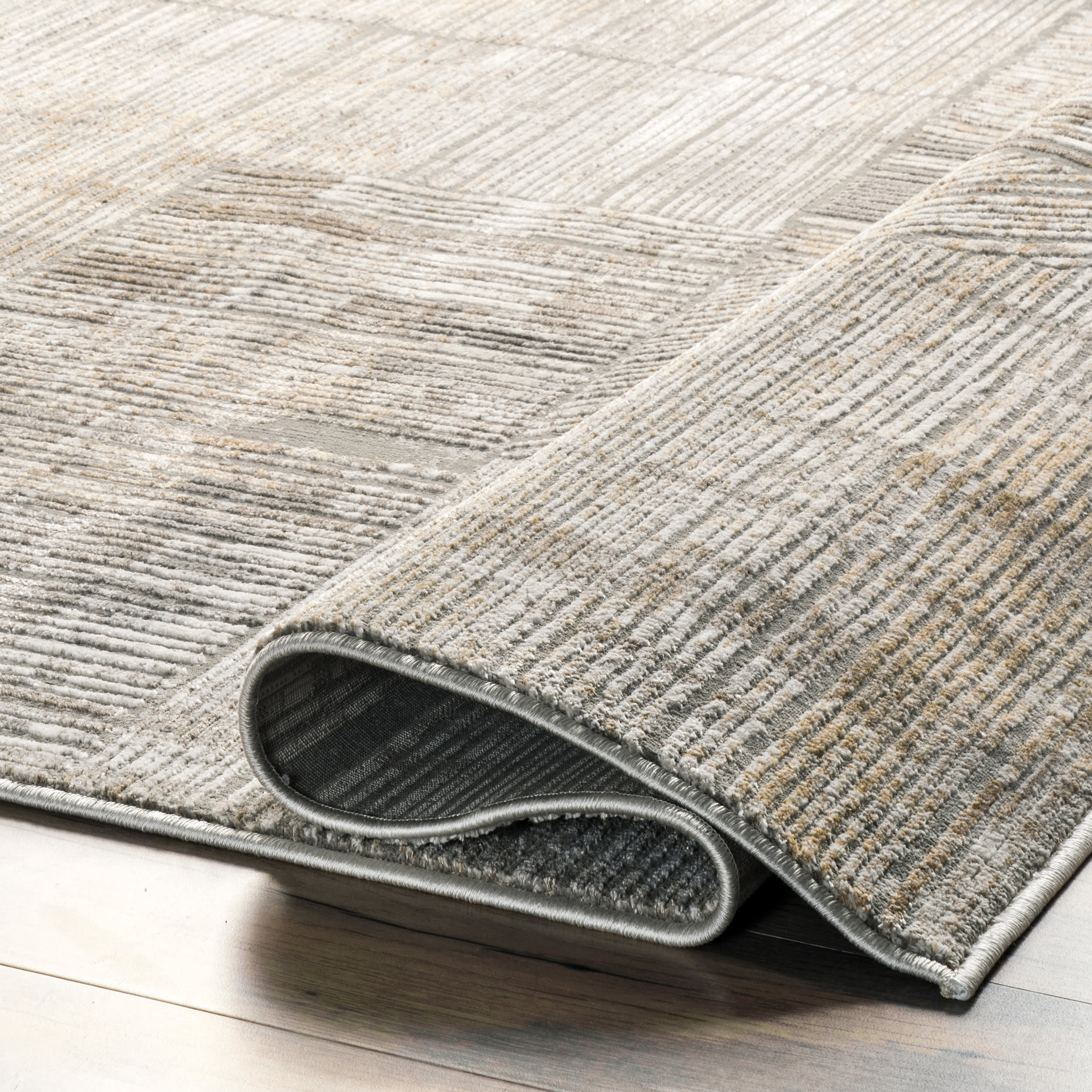 Cindy Collaged Pinstriped Rug | Beige