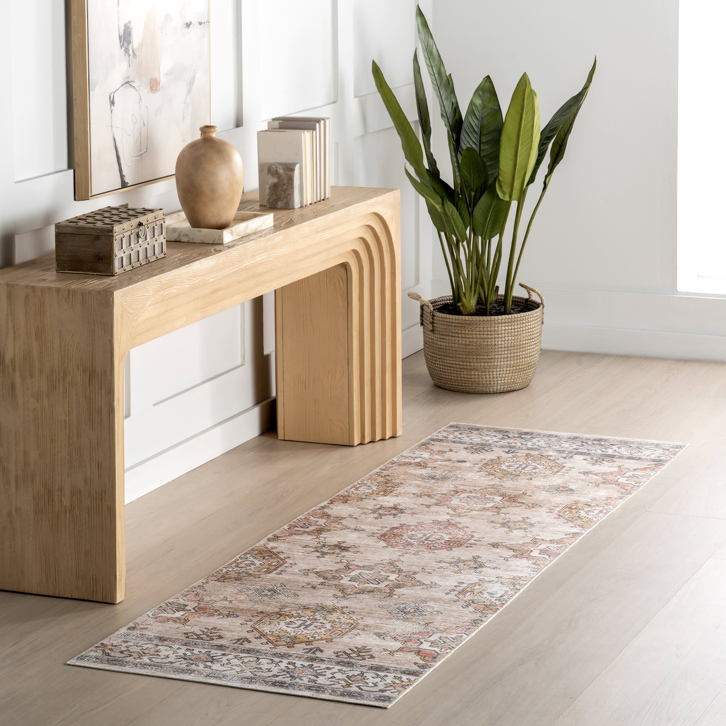 Francesca Timeworn Charm Spill Proof Washable Rug | Beige