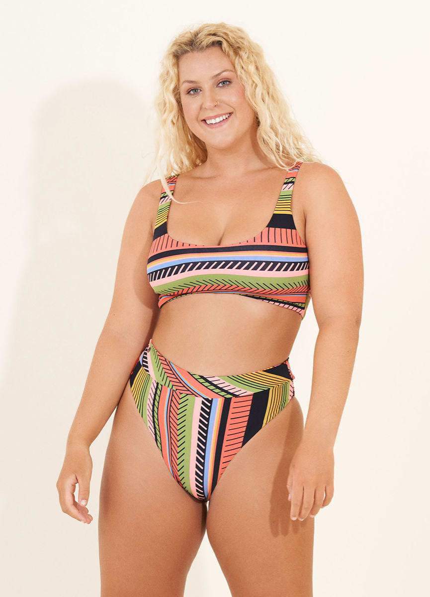 Maaji Roman Stripe Suzy Q High Rise/High Leg Bikini Bottom