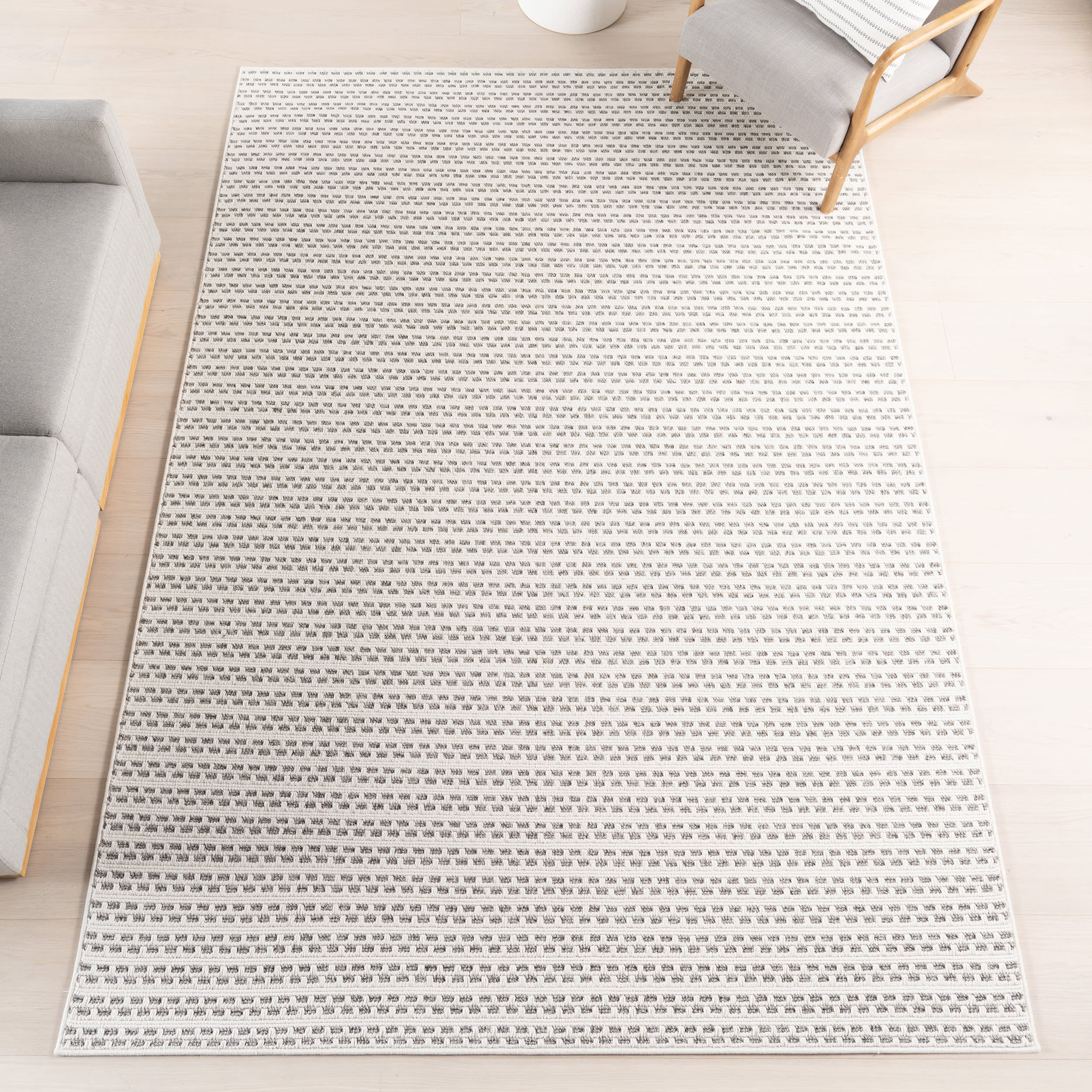 Reyna Checkered Stripes Indoor/Outdoor Rug | Cream