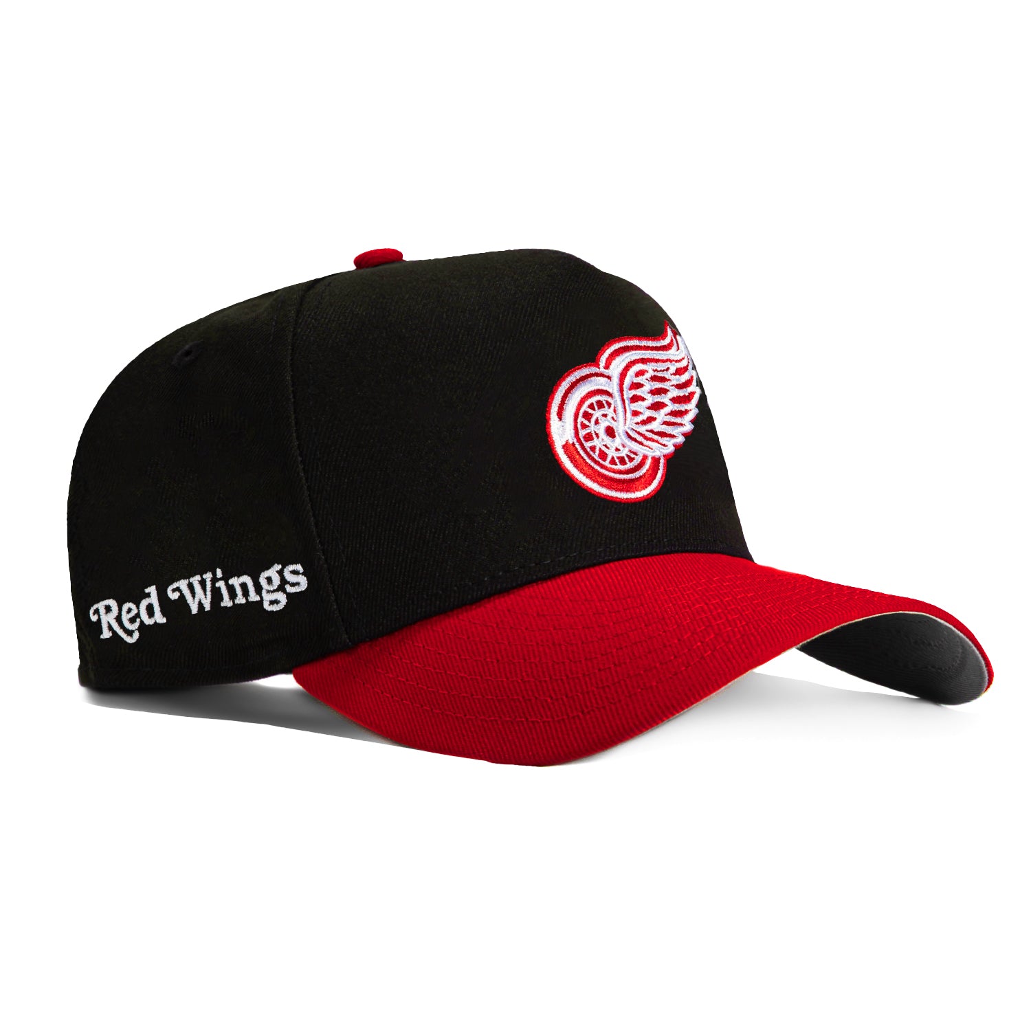 New Era 9Forty A-Frame Detroit Red Wings Word Logo Patch Snapback Hat - Black, Red