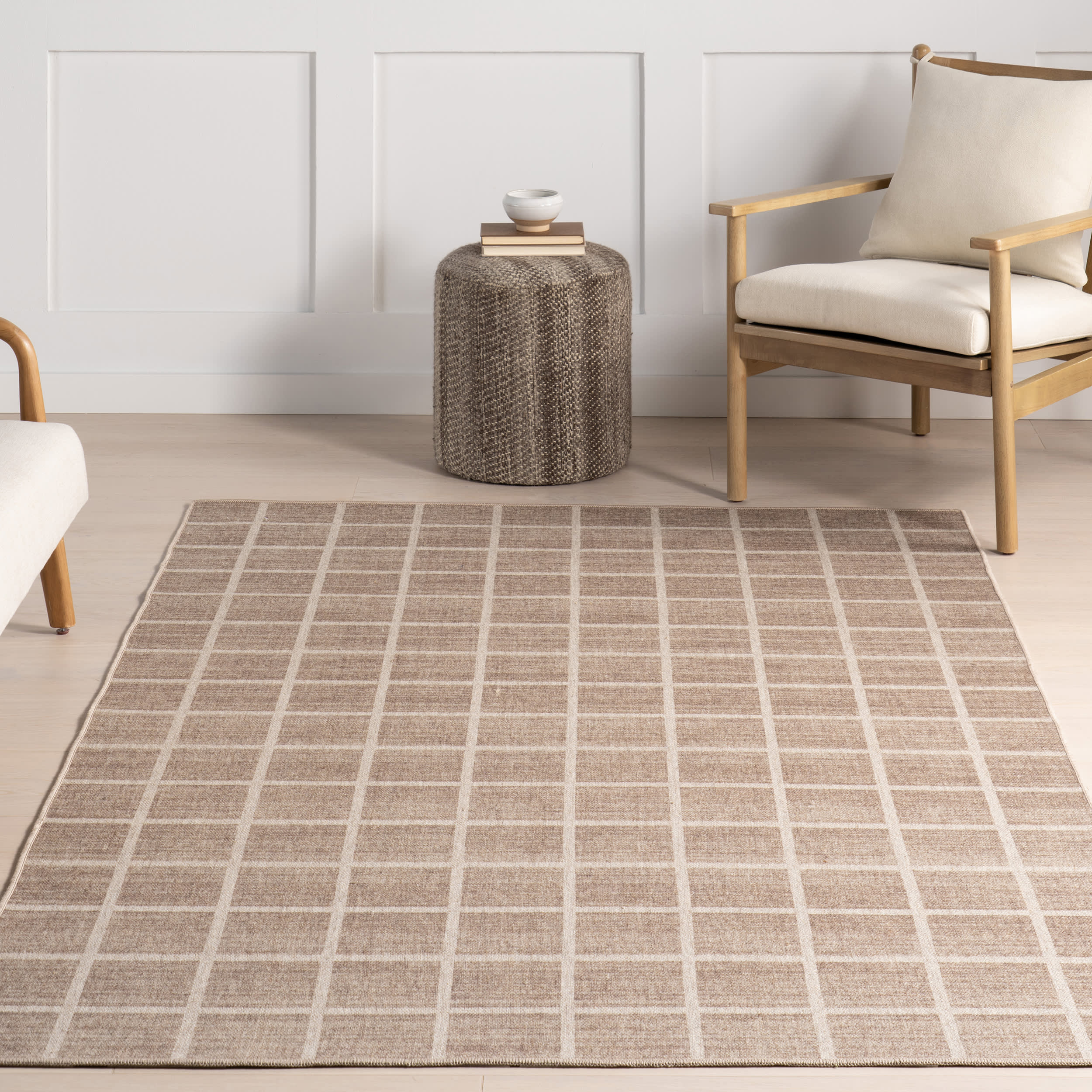 Verity Checkered Washable Rug | Brown