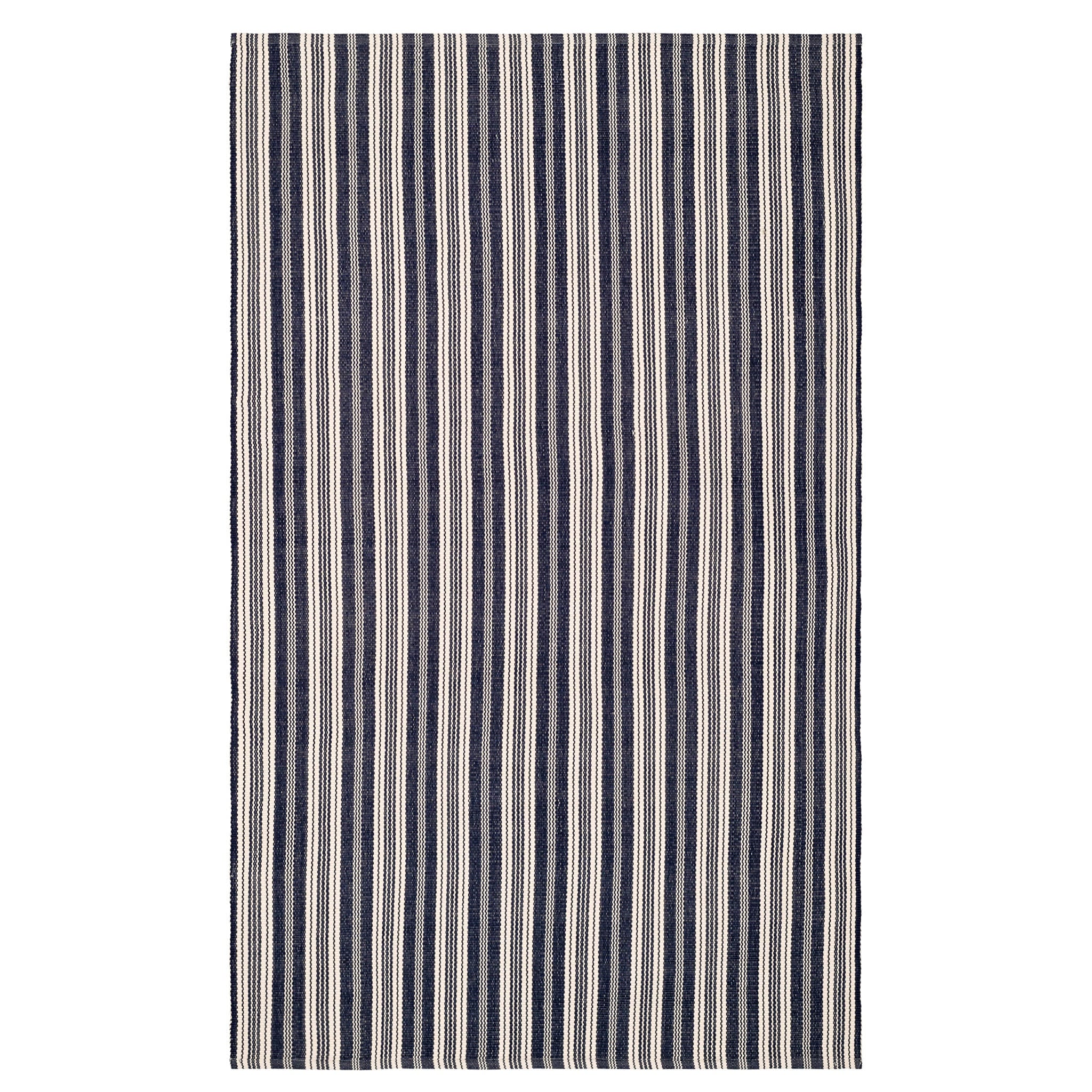 Ticking Stripe Navy/Ivory Handwoven Indoor/Outdoor Rug