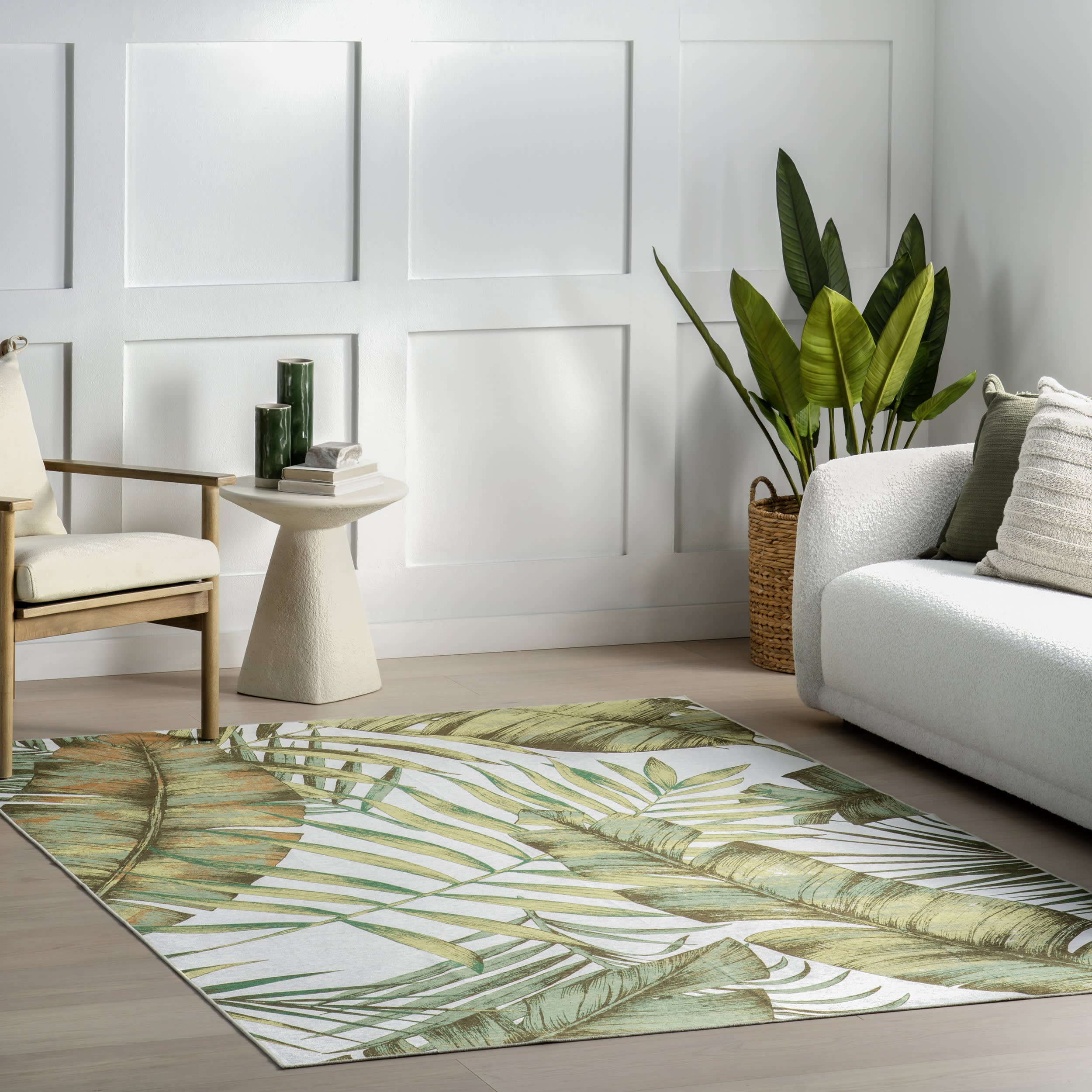 Jungle Spill Proof Washable Rug | Sage Green