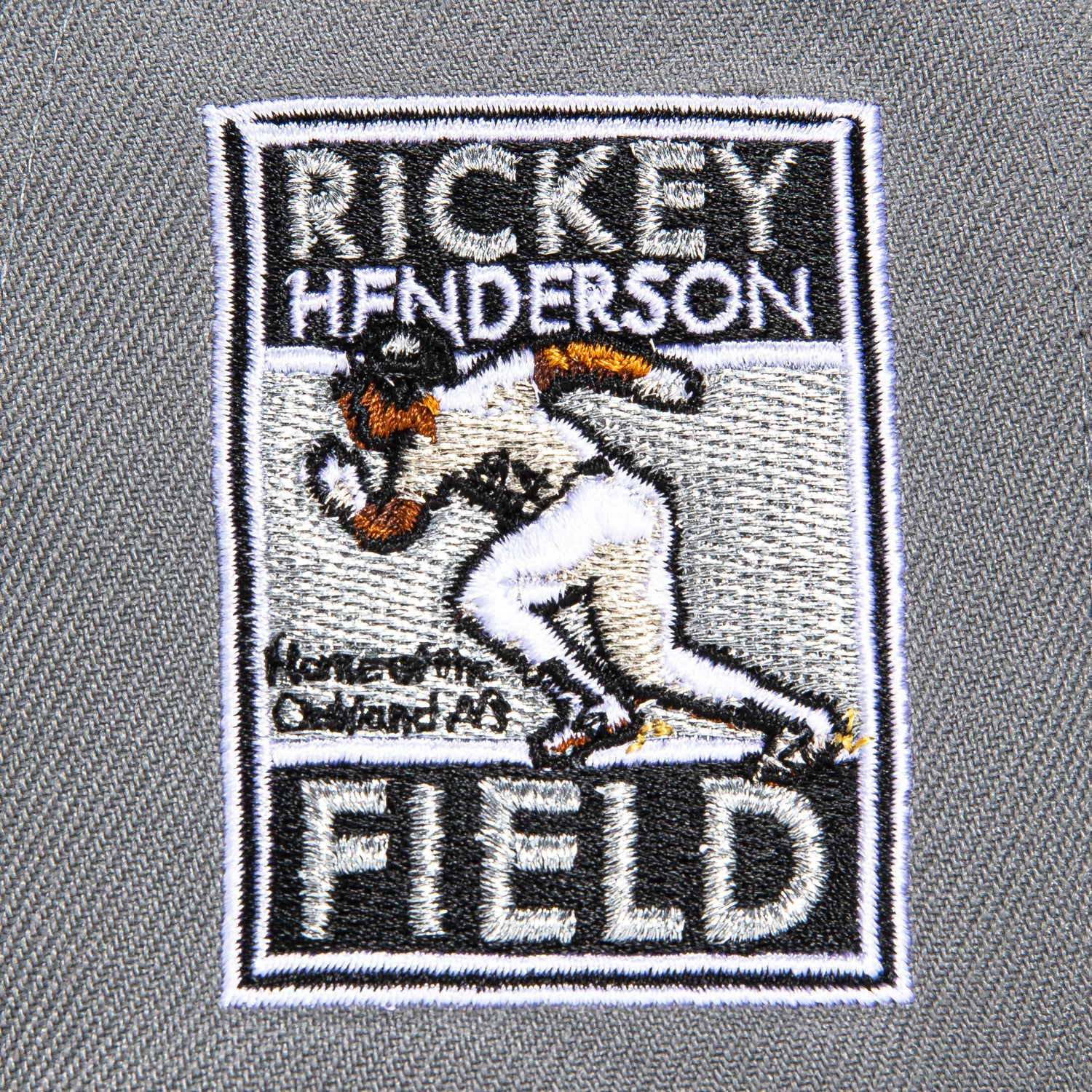 New Era 59Fifty Oakland Athletics Rickey Henderson Field Patch Script Hat - Storm Grey, Black