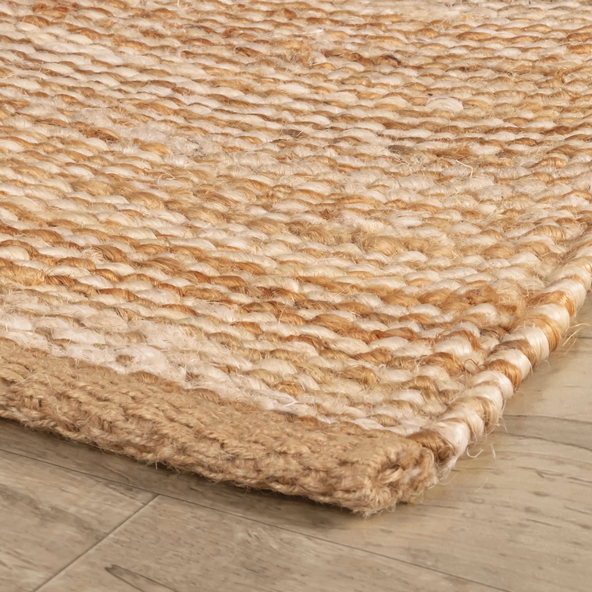 Striped Ivory/Natural Handwoven Jute Rug