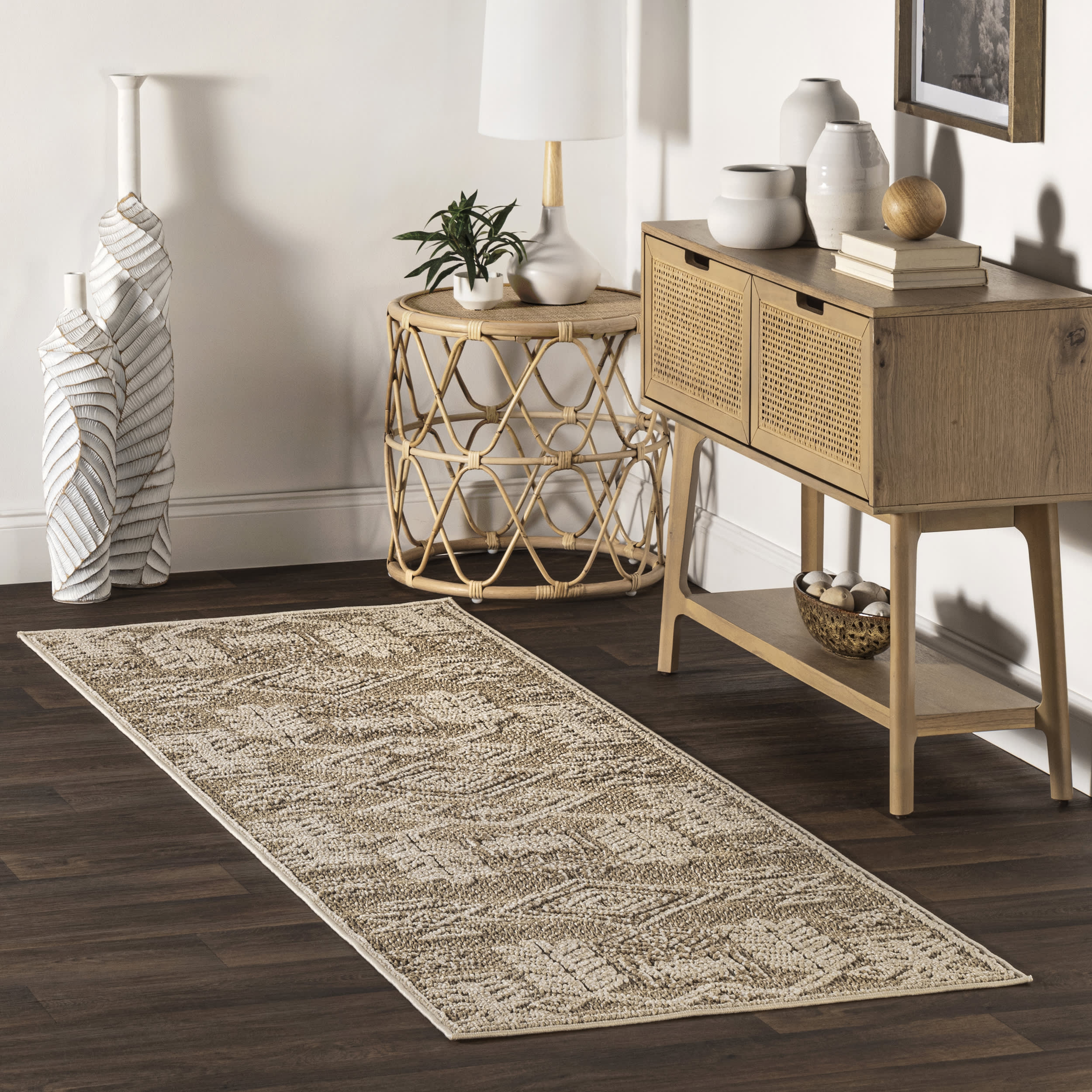 Yara Textured Symbolic Rug | Beige