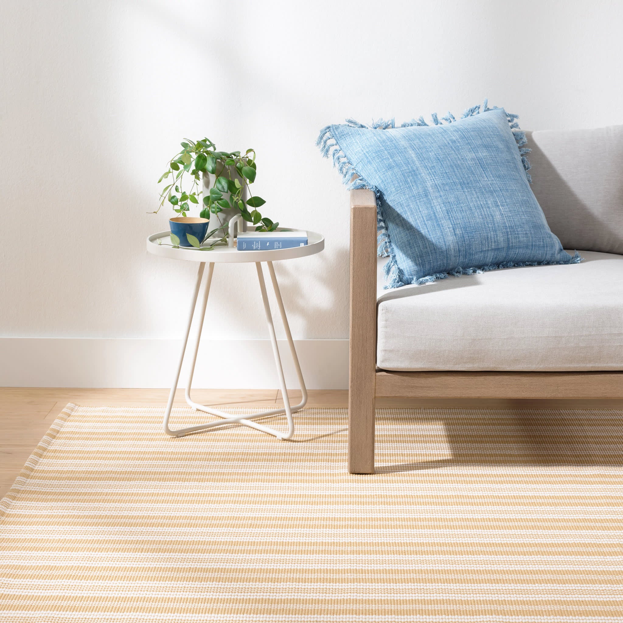 Ticking Stripe Gold/Ivory Handwoven Indoor/Outdoor Rug