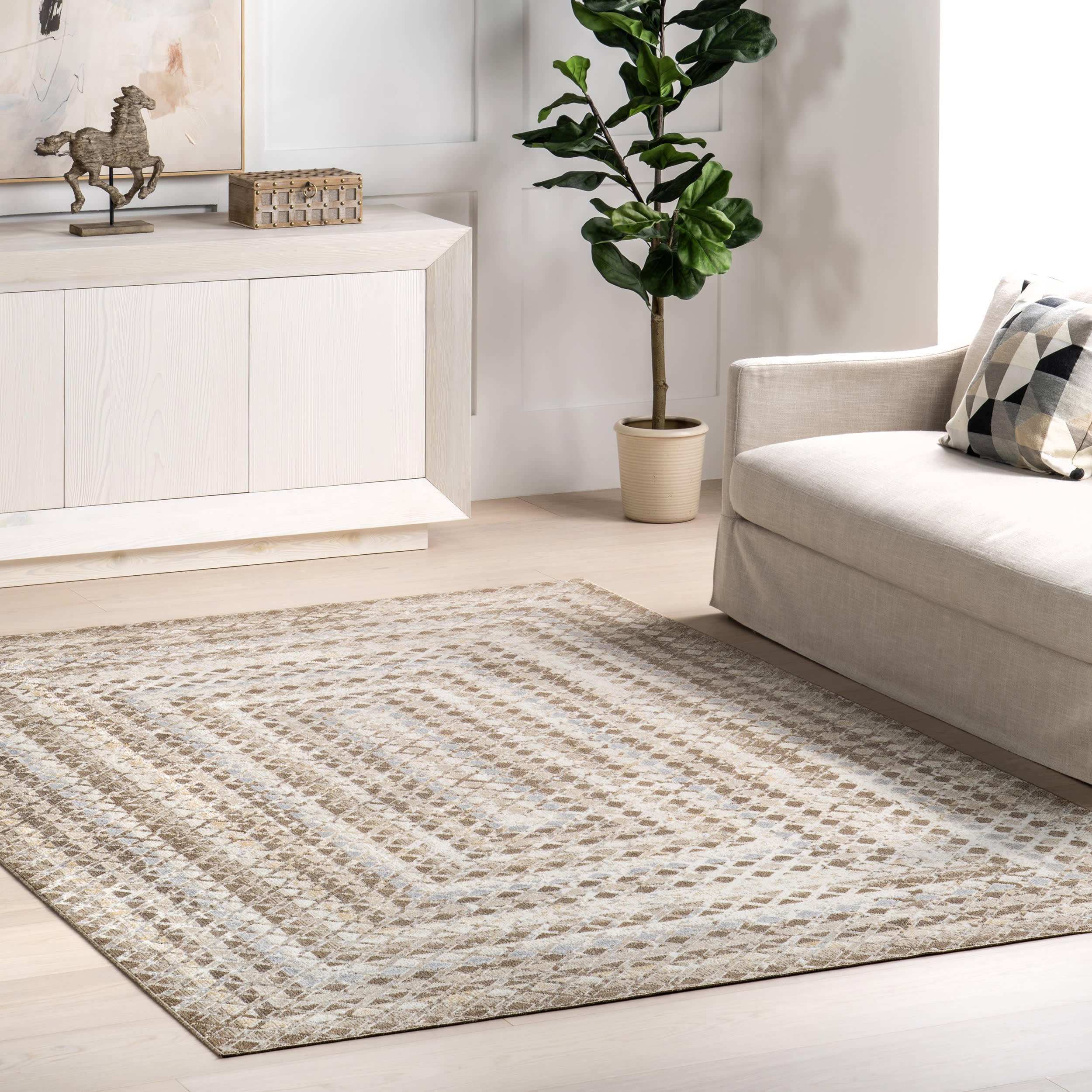 Emmy Washable Geometric Rug | Beige