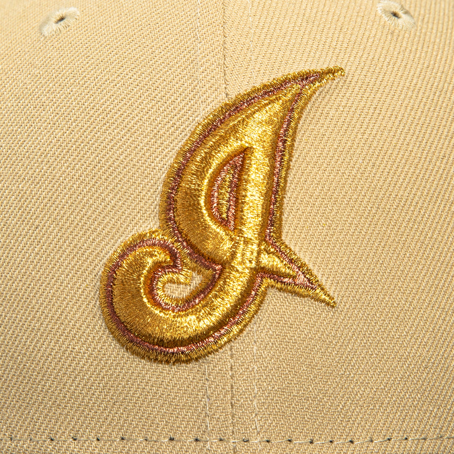 New Era 59Fifty Cleveland Guardians Jacobs Field Patch I Hat - Tan, Navy, Metallic Gold