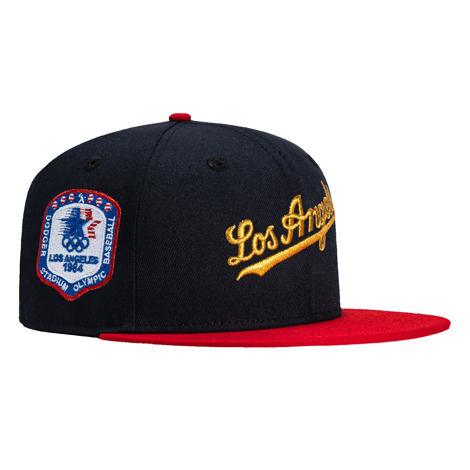 New Era 59Fifty Los Angeles Dodgers 1984 Olympic Patch Script Hat - Navy, Red, Metallic Gold