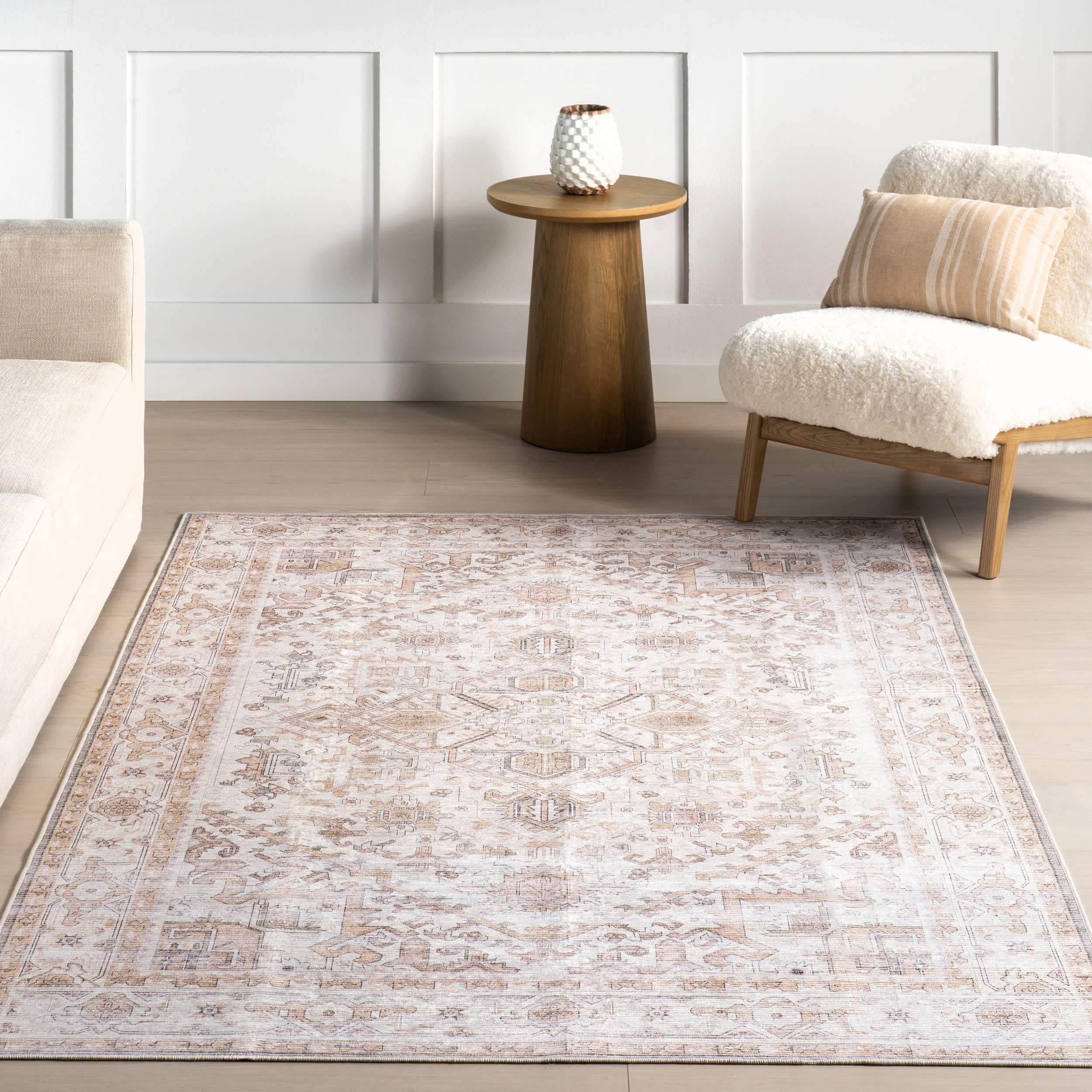 Rylan Medallion Spill Proof Washable Rug | Beige