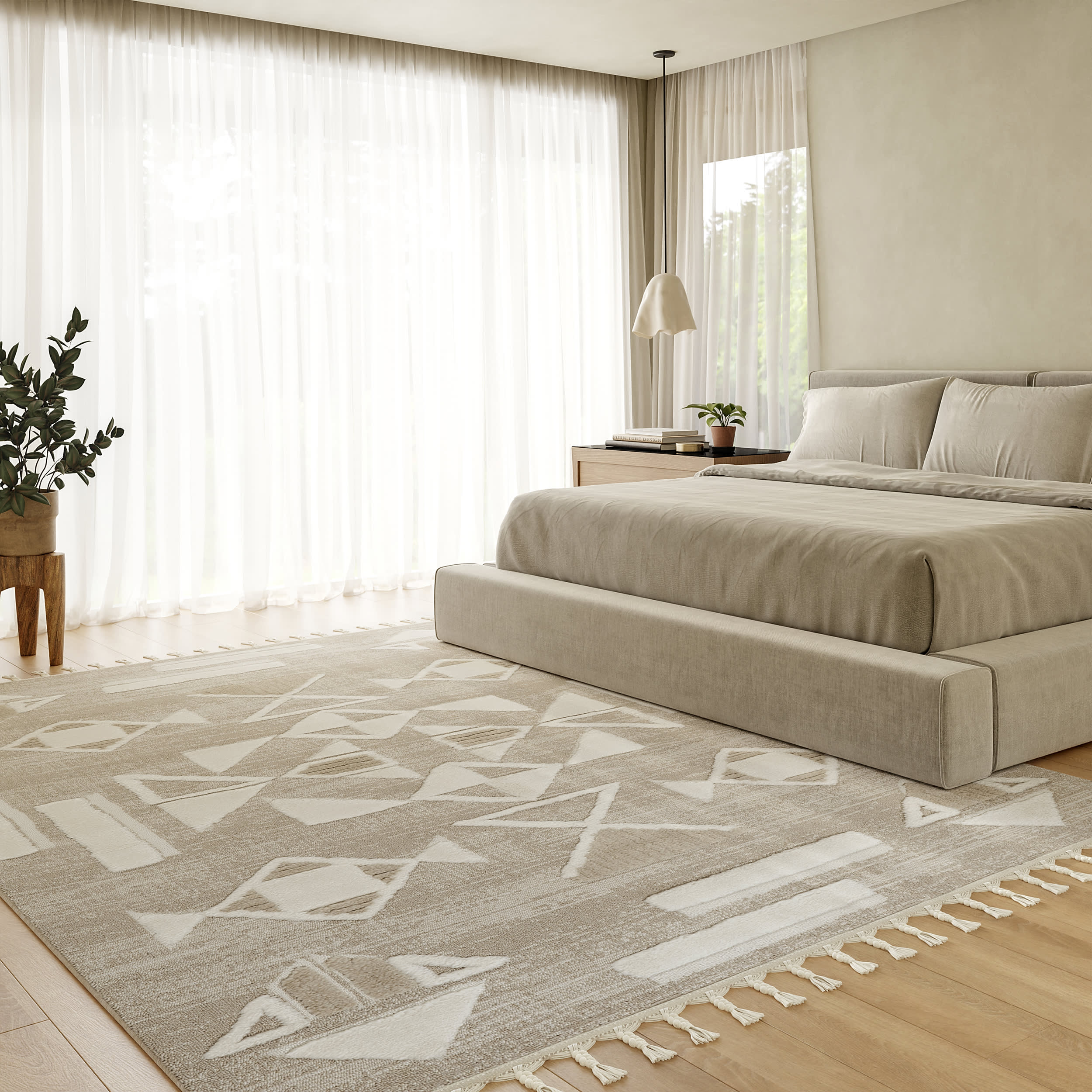 Eden Southwestern Tasseled Rug | Light Beige