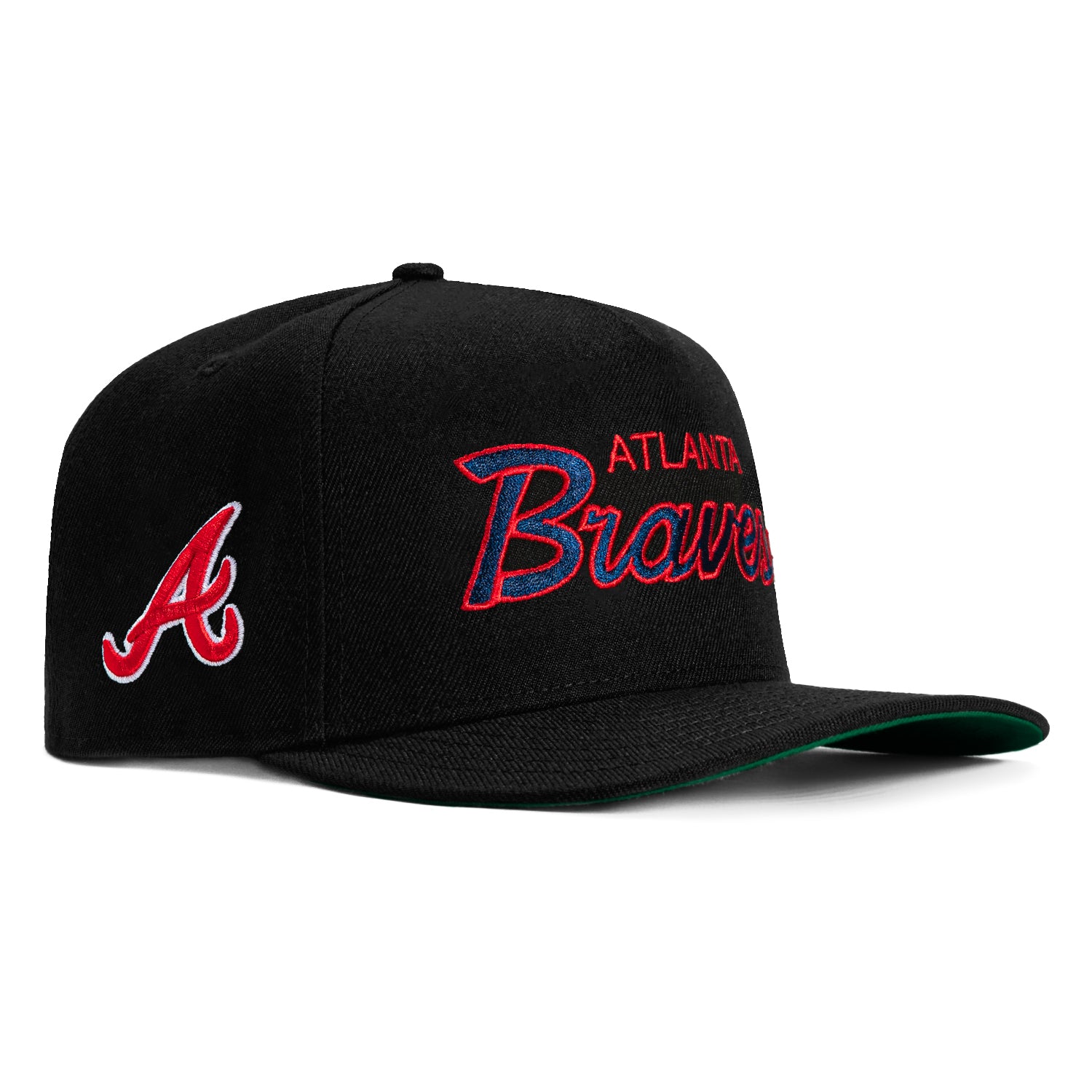 New Era 9Fifty A-Frame Atlanta Braves Logo Patch Script Snapback Hat - Black