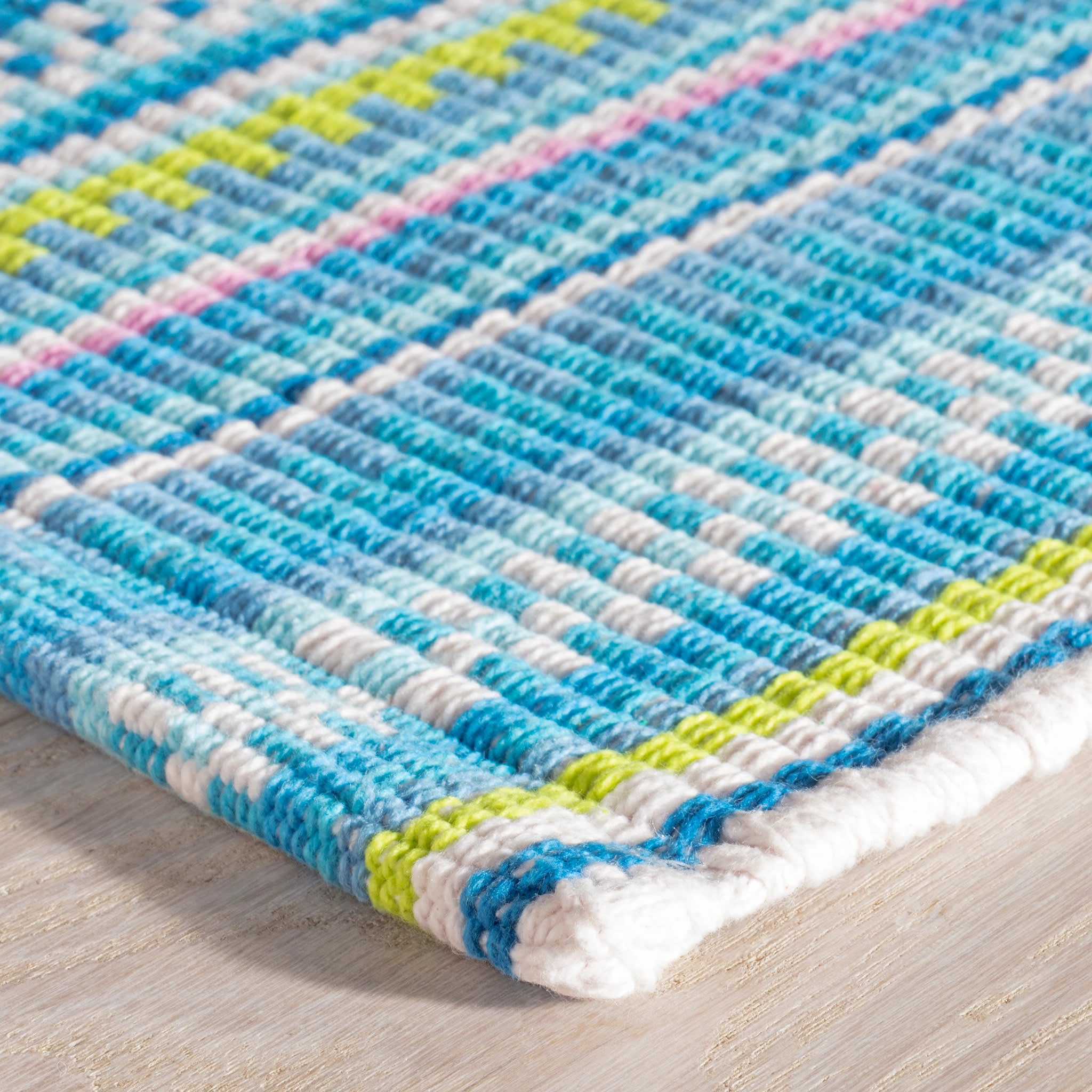 Lucky Stripe Blue/Green Handwoven Cotton Rug