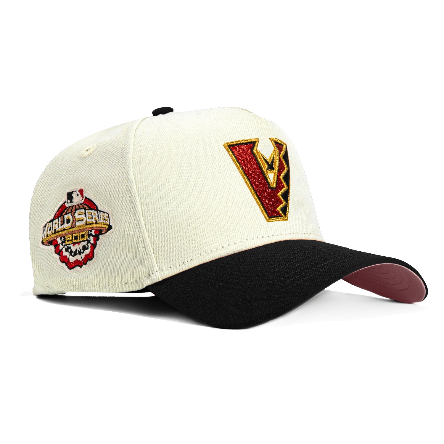 New Era 9Forty A-Frame Valentine's Day Arizona Diamondbacks 2001 World Series Patch Upside Down Snapback Hat - White, Black