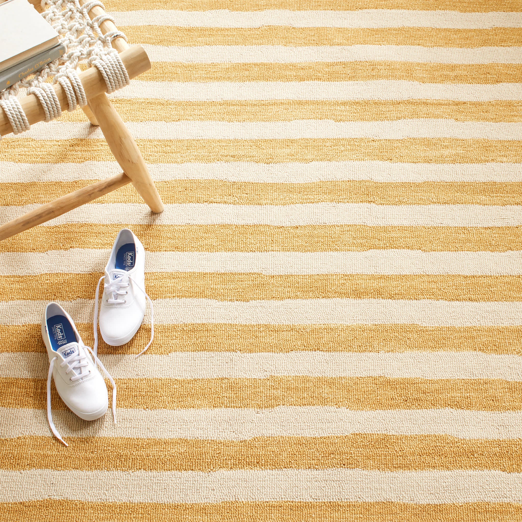 Silas Stripe Gold Hand Micro Hooked Wool Rug