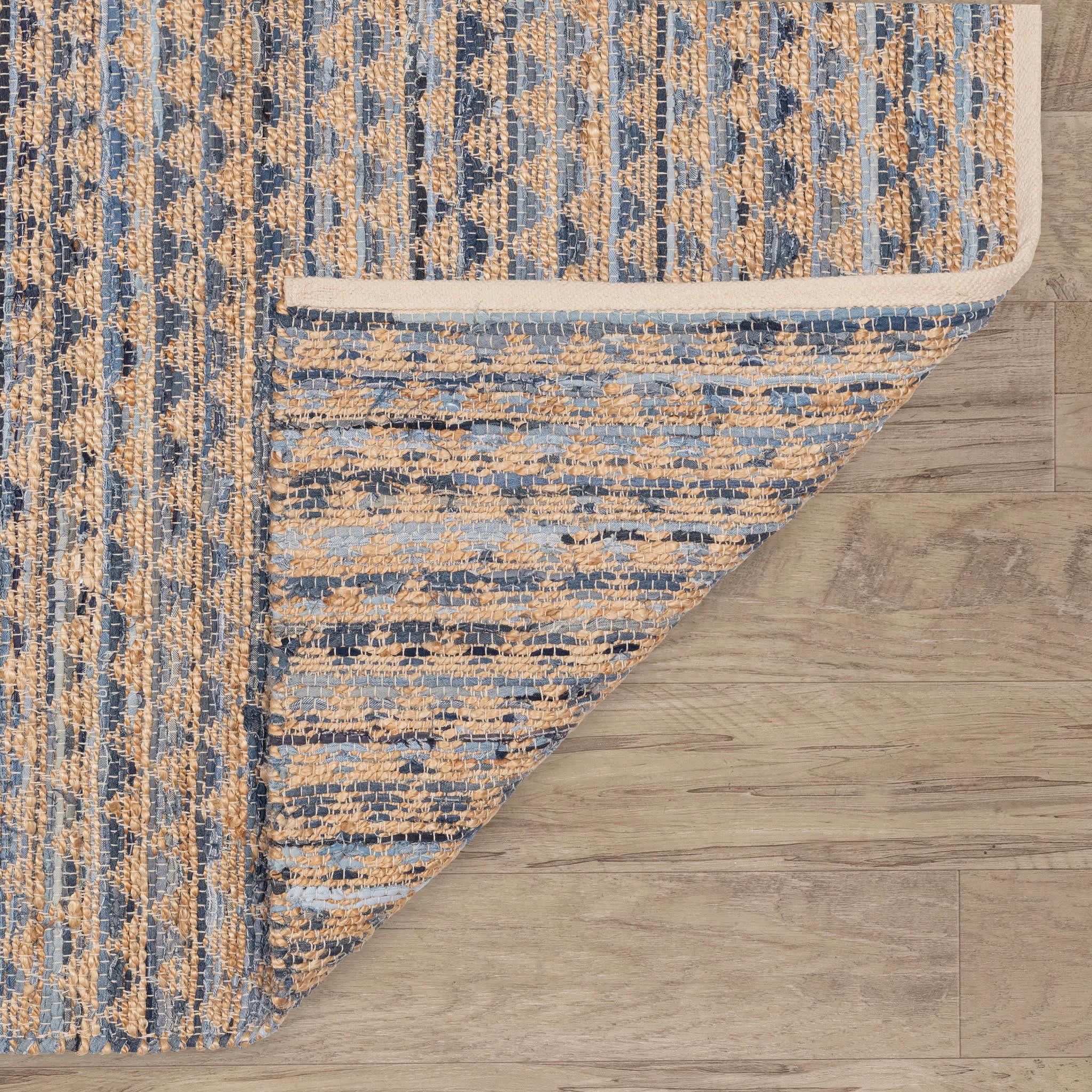 Geometric Rag Denim Handwoven Jute Rug