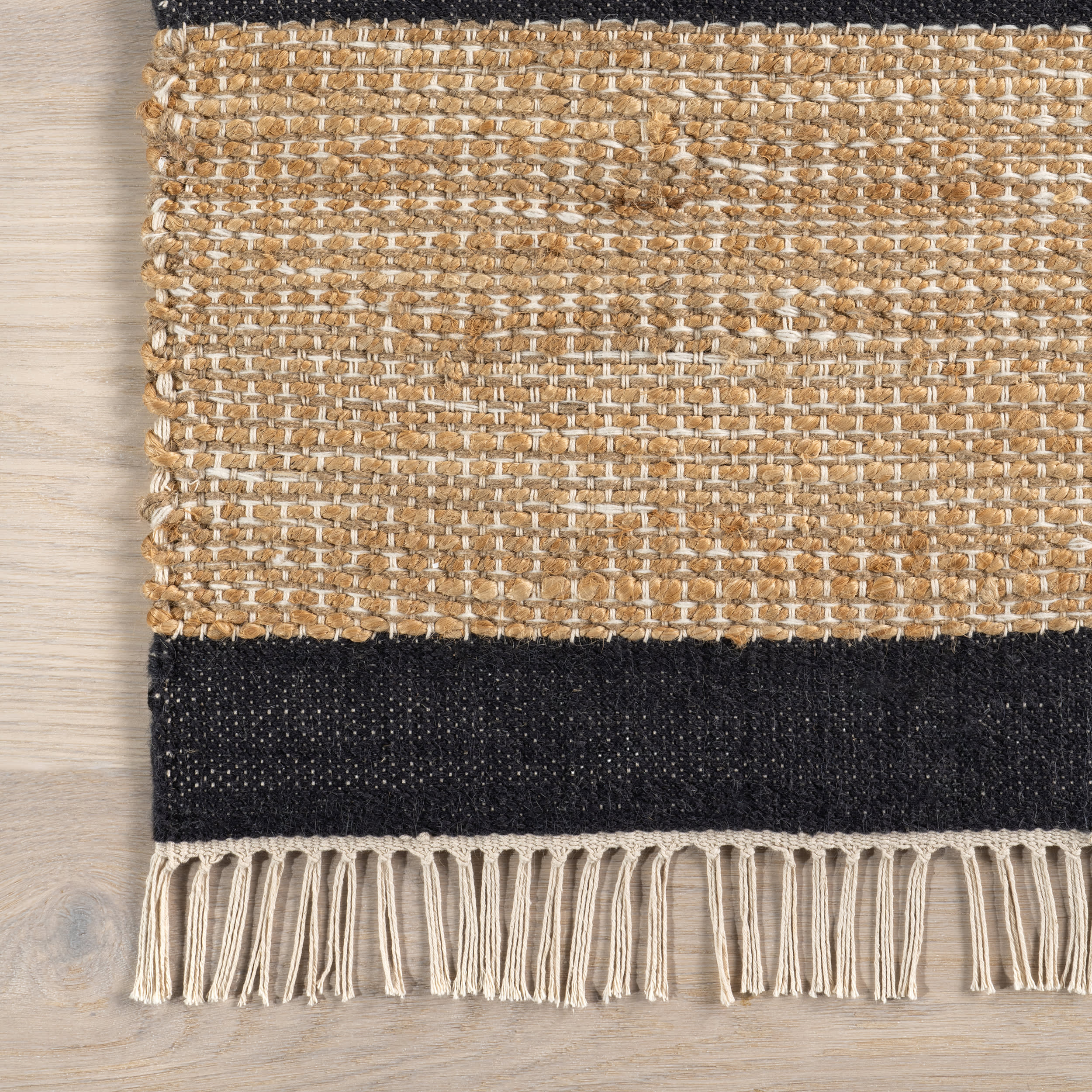 Rebel Striped Fringed Rug | Natural