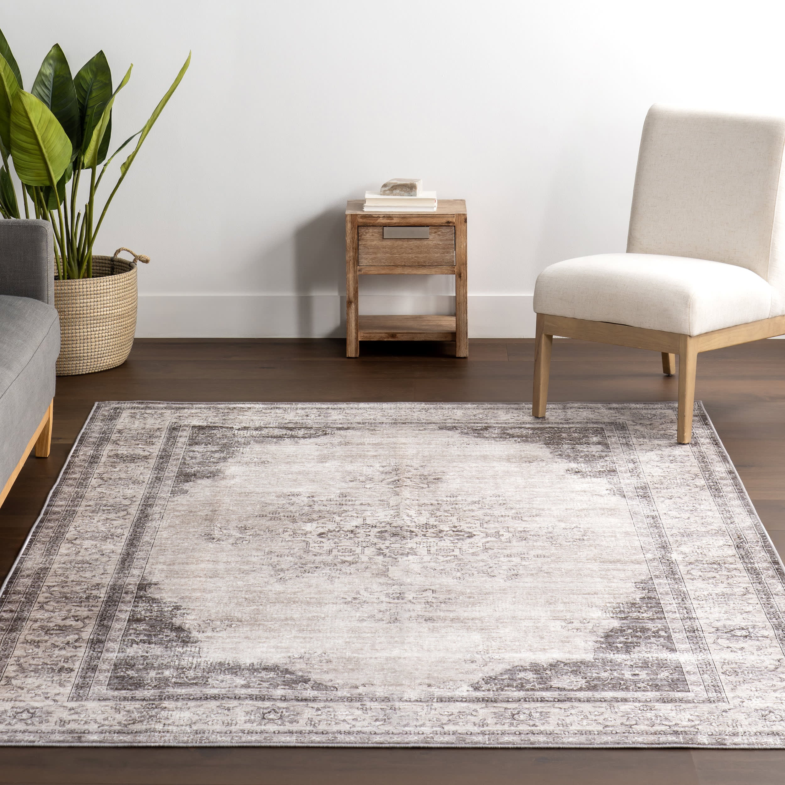 Rosewood Vintage Spill Proof Washable Rug | Ivory