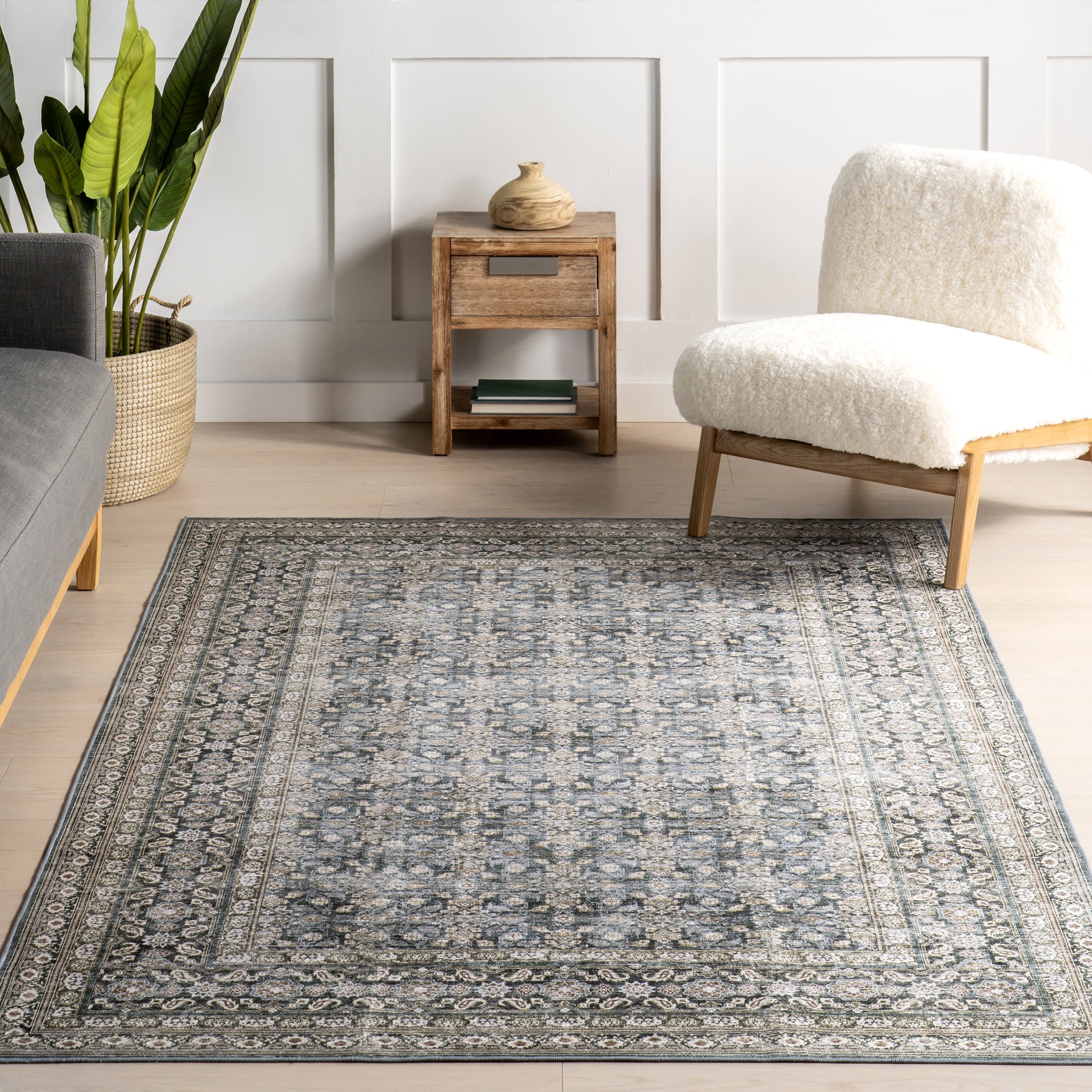 Kenia Medallion Spill Proof Washable Rug | Slate Blue