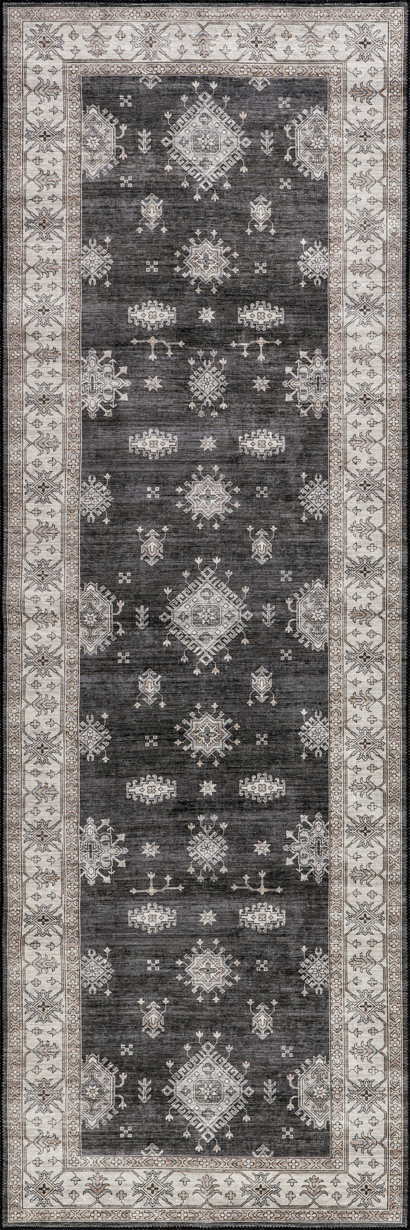 Andrea Bordered Spill Proof Washable Rug | Charcoal