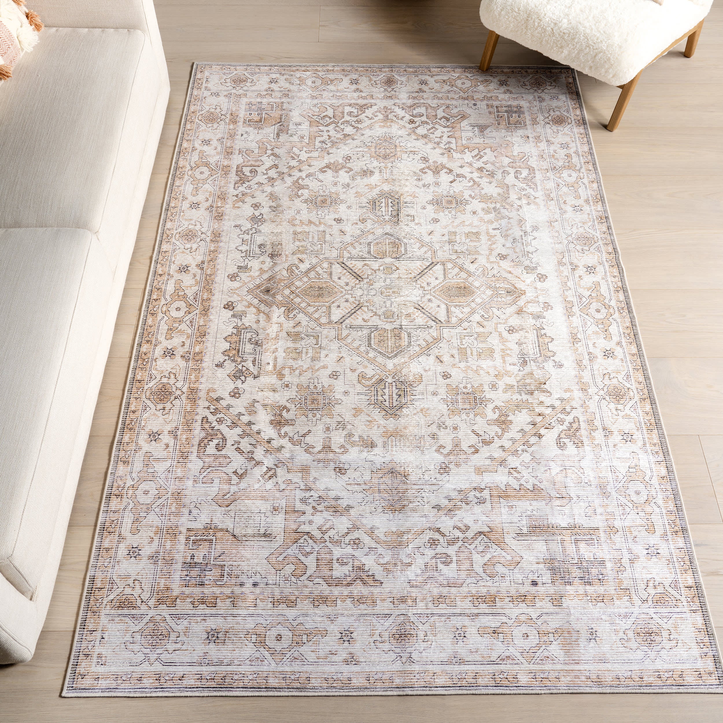 Rylan Medallion Spill Proof Washable Rug | Beige