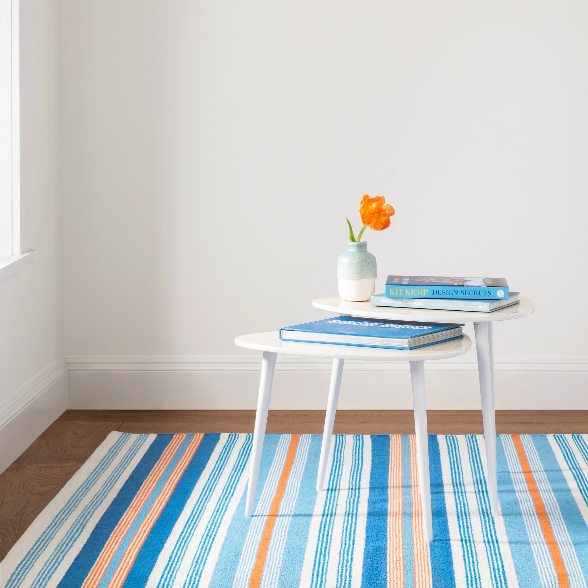 Wavy Stripe Navy Handwoven Cotton Rug