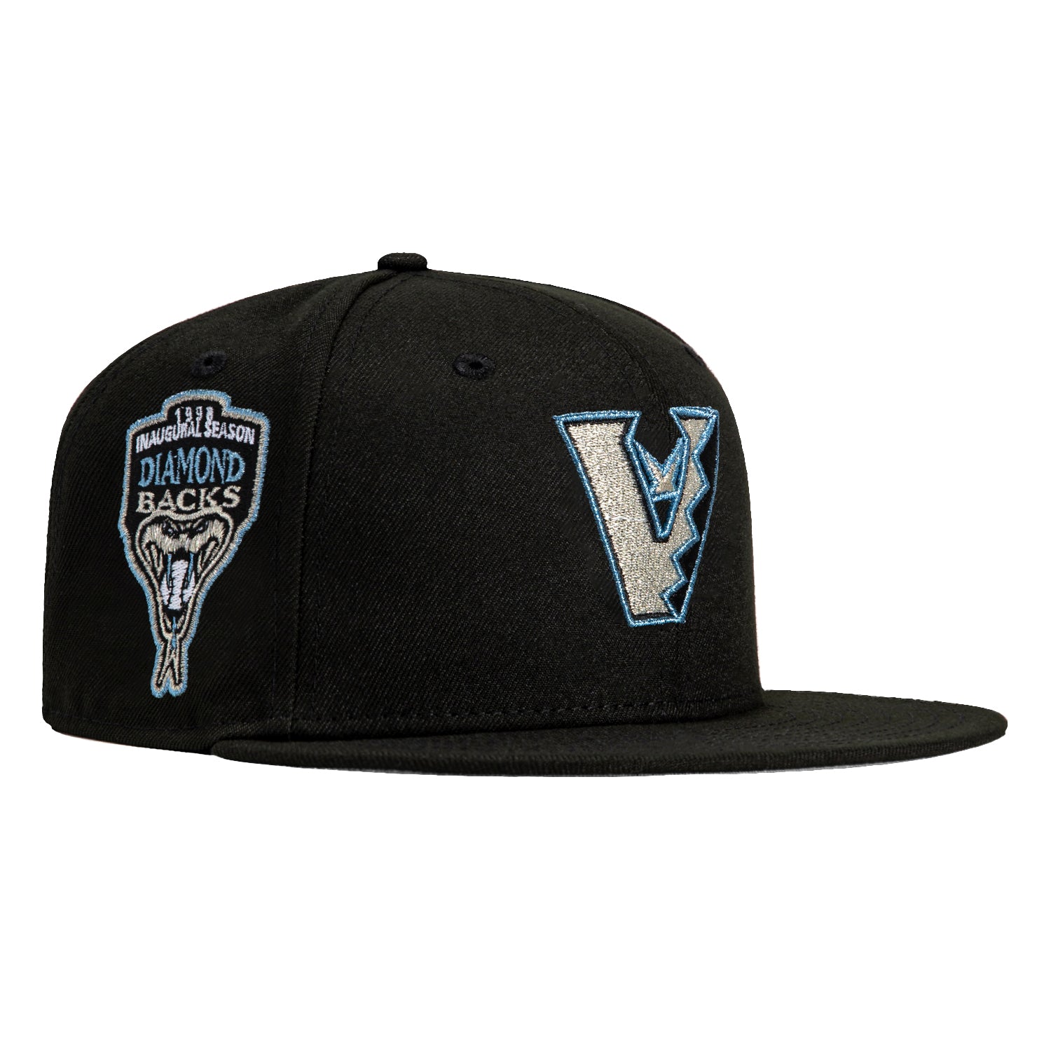 New Era 59Fifty Arizona Diamondbacks Inaugural Patch Upside Down Hat - Black, Light Blue, Metallic Silver