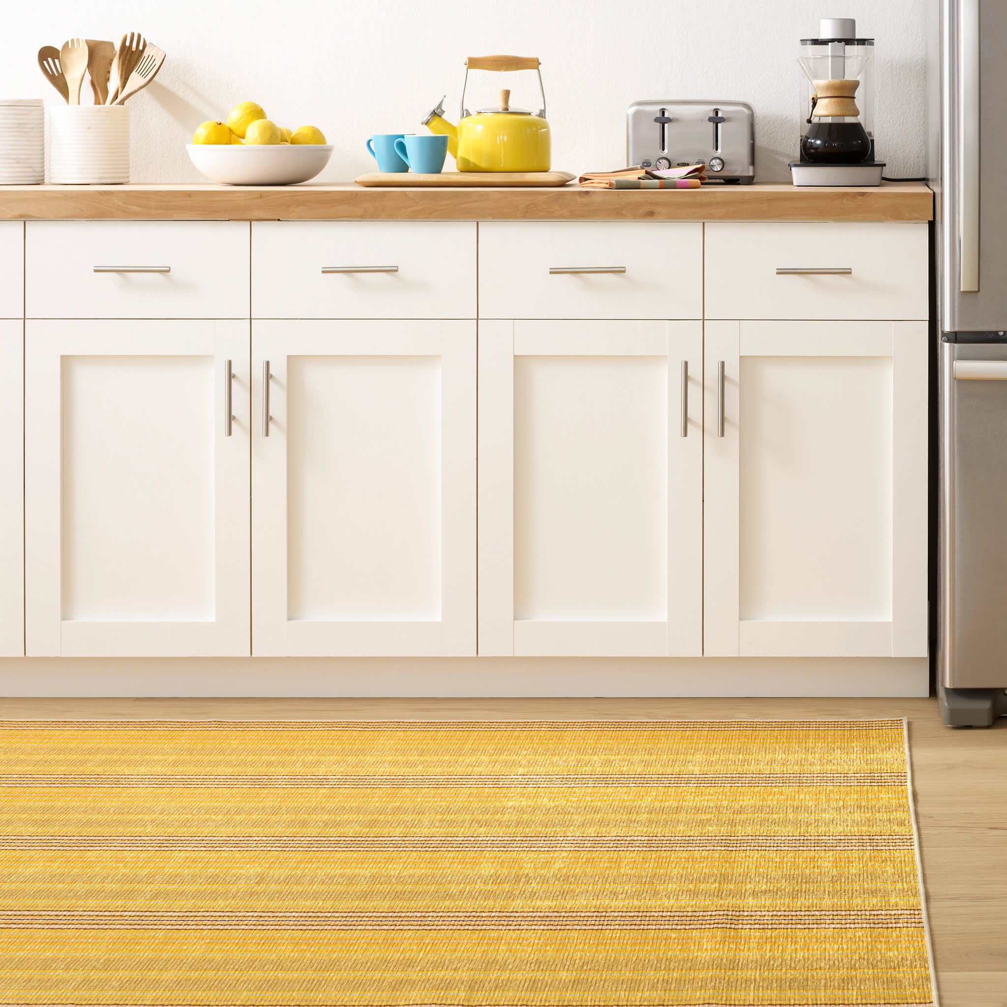 Sunflower Ticking Yellow Machine Washable Rug