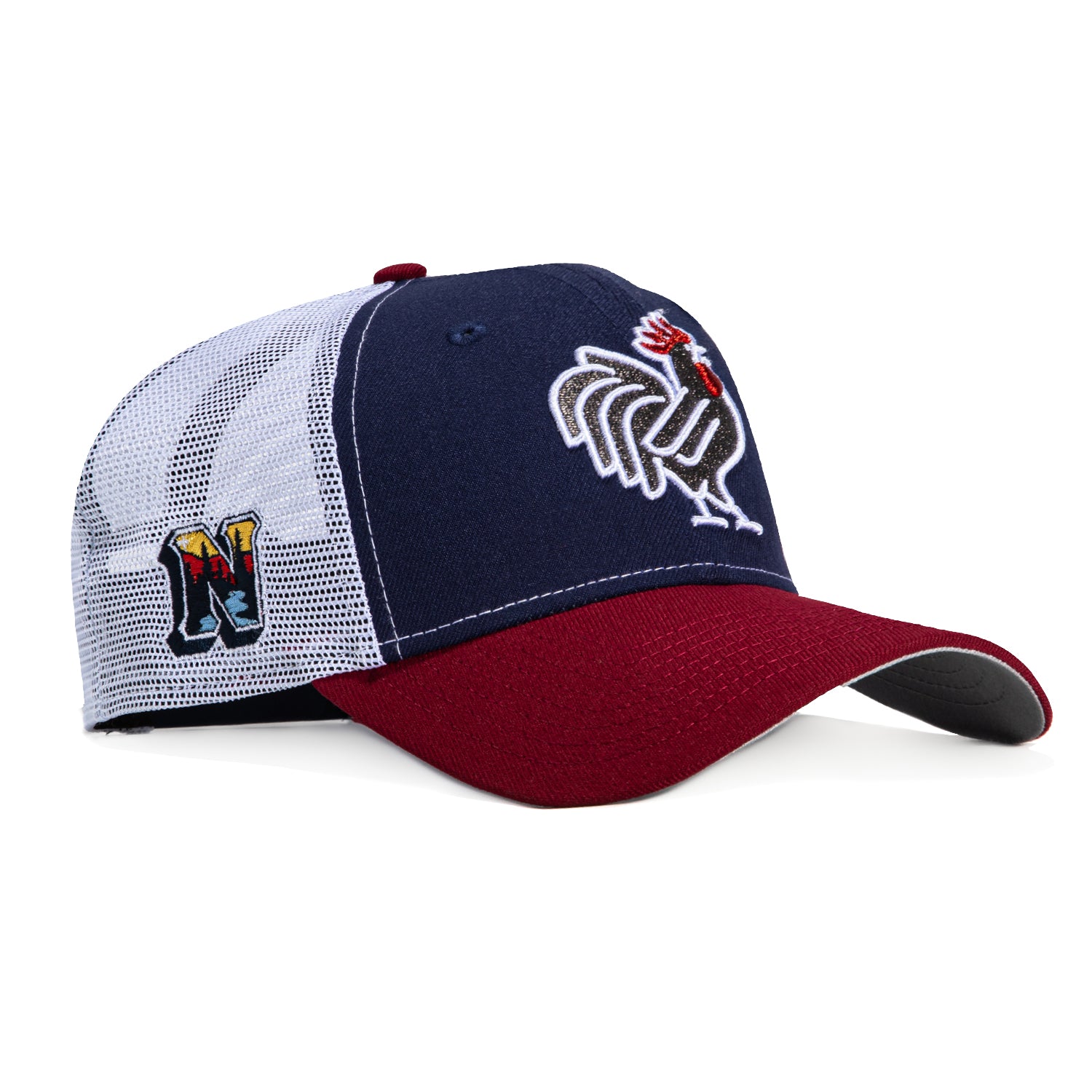 New Era 9Forty A-Frame Port City Roosters Northwest Arkansas Naturals Patch Snapback Trucker Hat - Light Navy, Cardinal