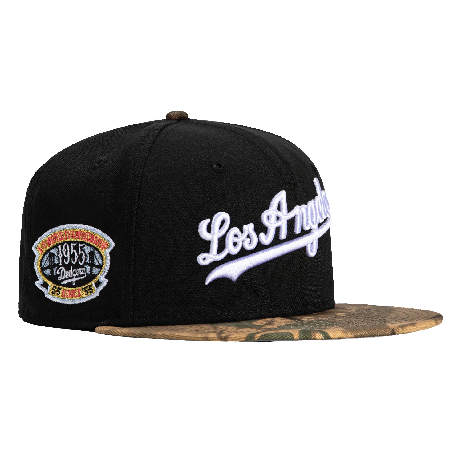 New Era 59Fifty Blur Tree Los Angeles Dodgers 1955 World Series Patch Script Hat - Black, Camo