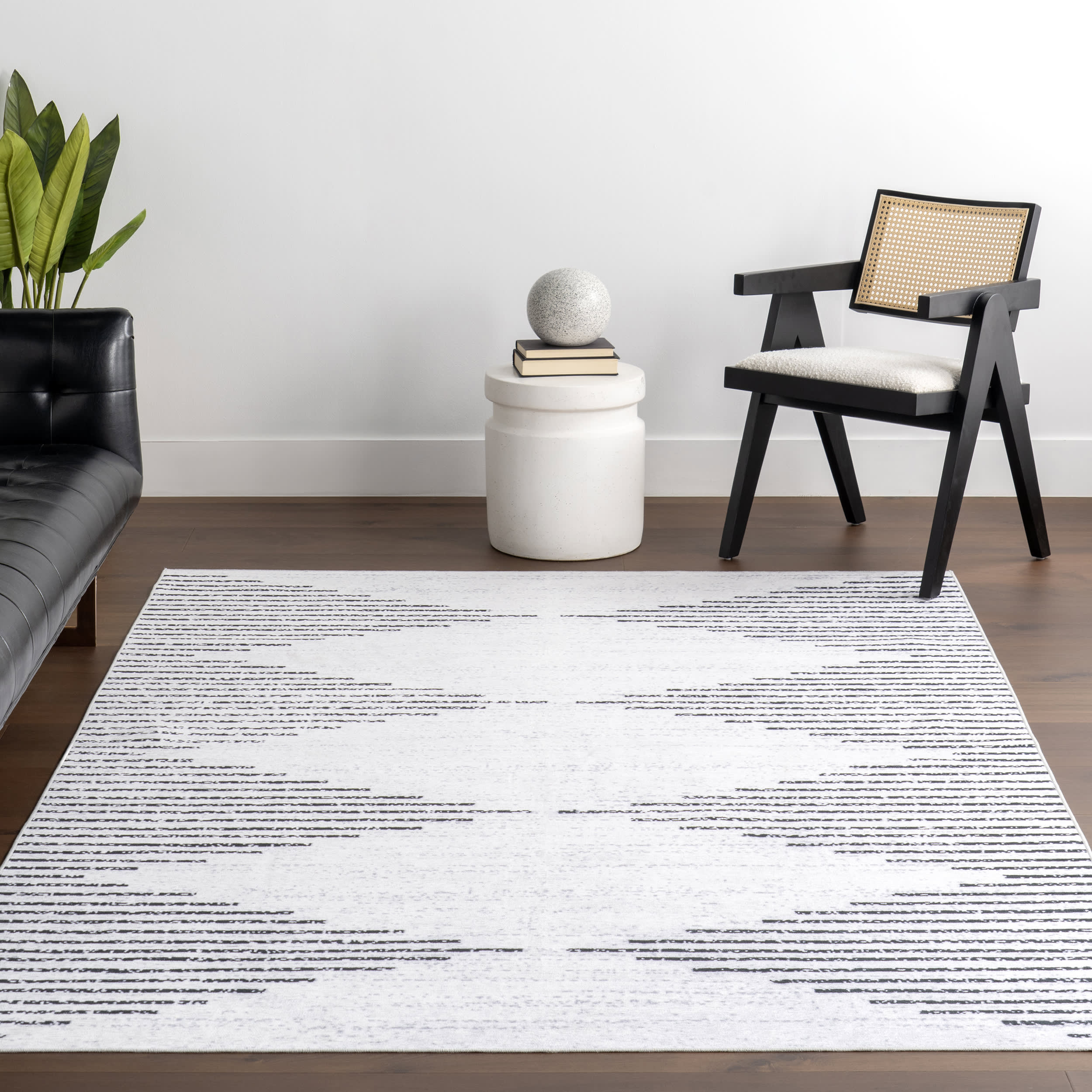 Diamond Pinstripes Spill Proof Washable Rug | White