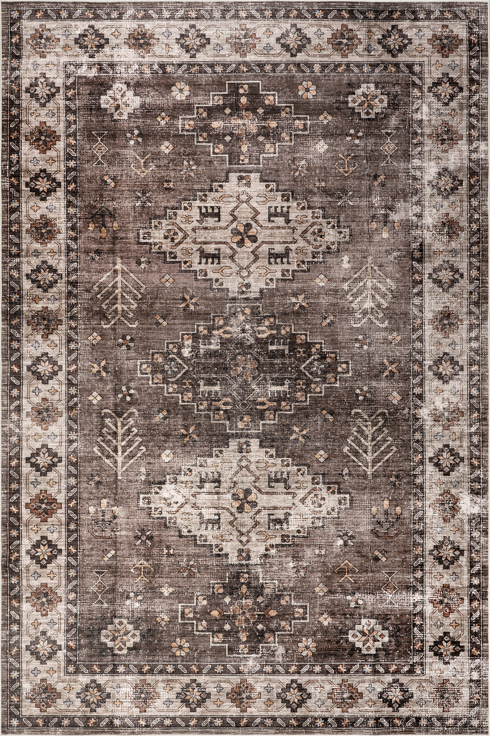 Barbary Distressed Spill Proof Washable Rug | Dark Brown