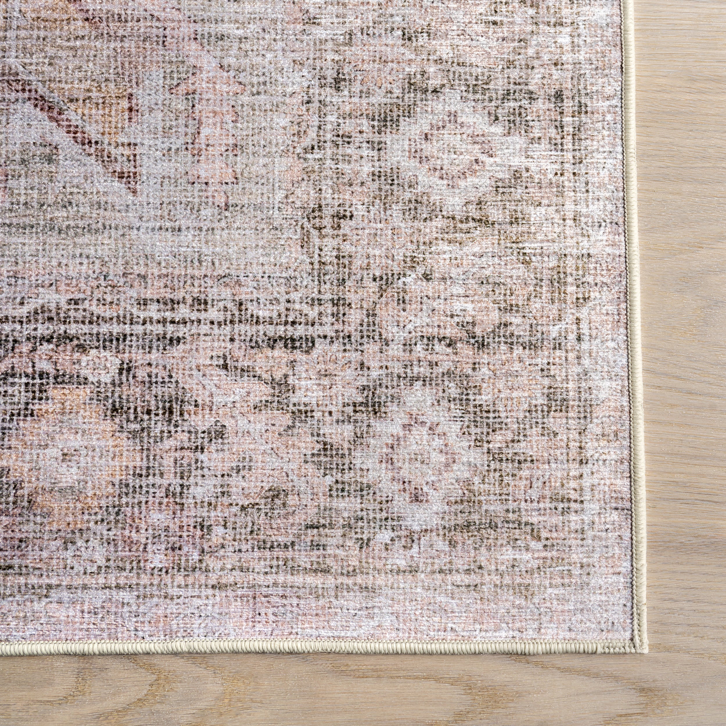 Ava Vintage Persian Spill Proof Washable Rug | Pale Pink